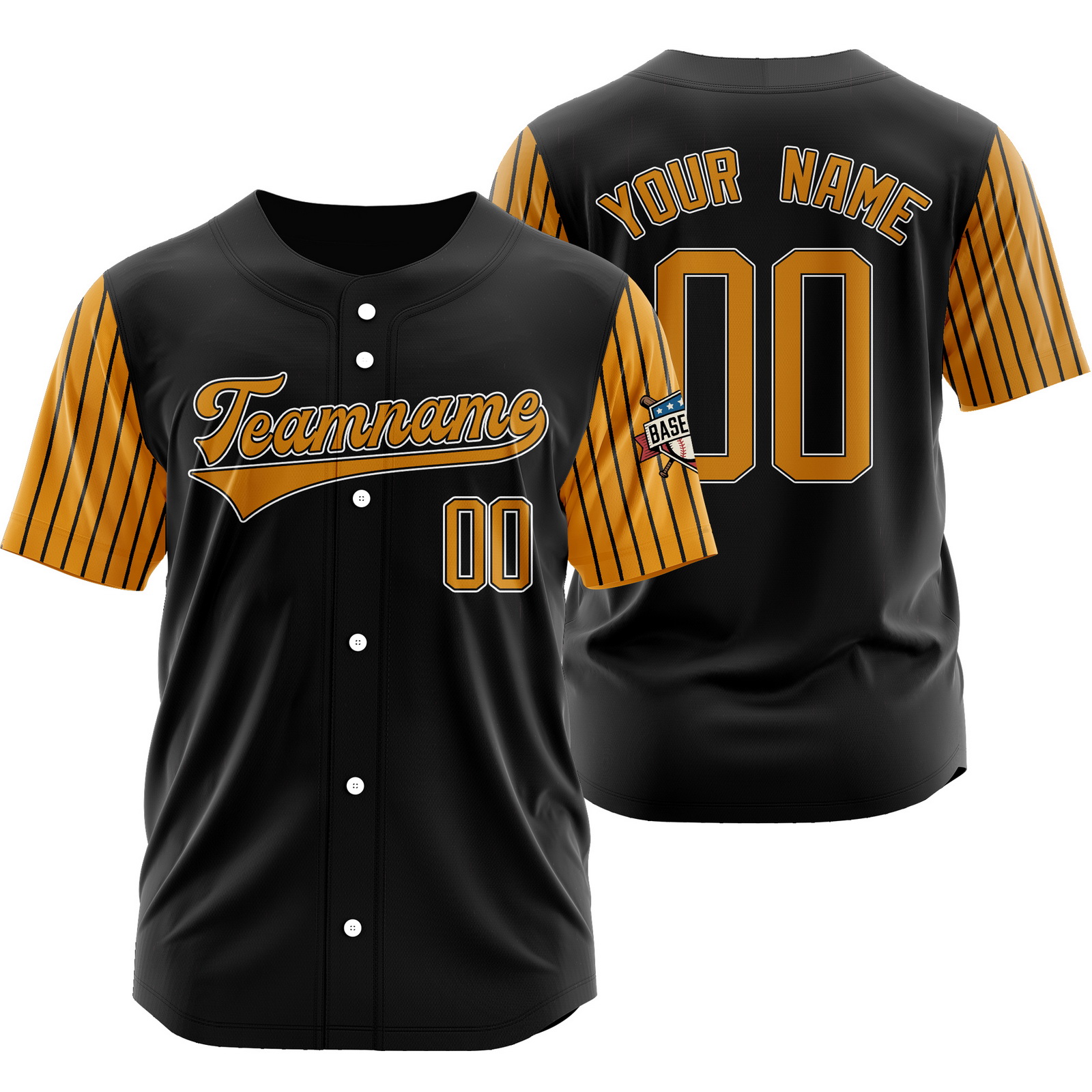 Custom Black Yellow Team Baseball Jersey Stitched Printed