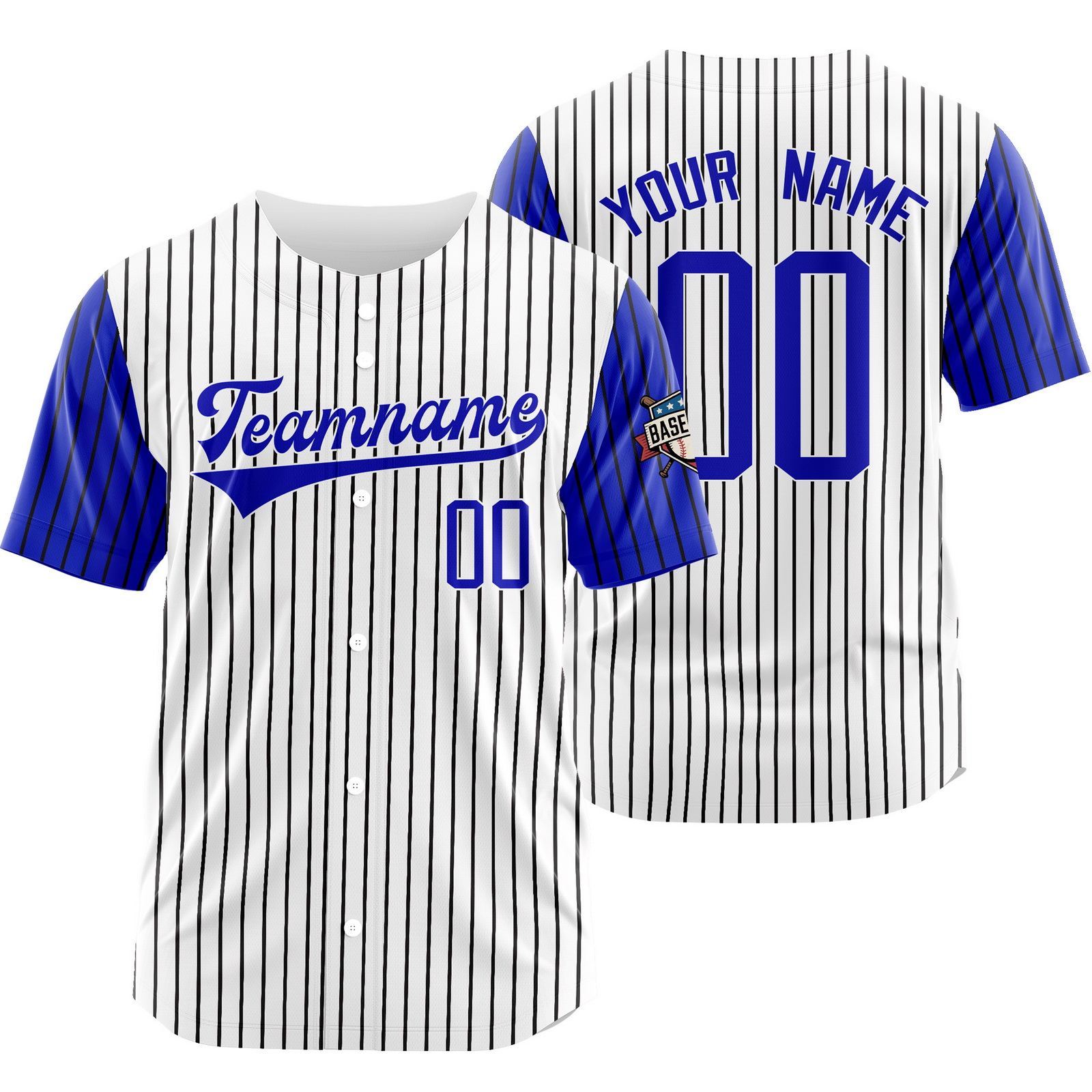 Custom White Blue Pinstripe Baseball Jersey Stitched Printed