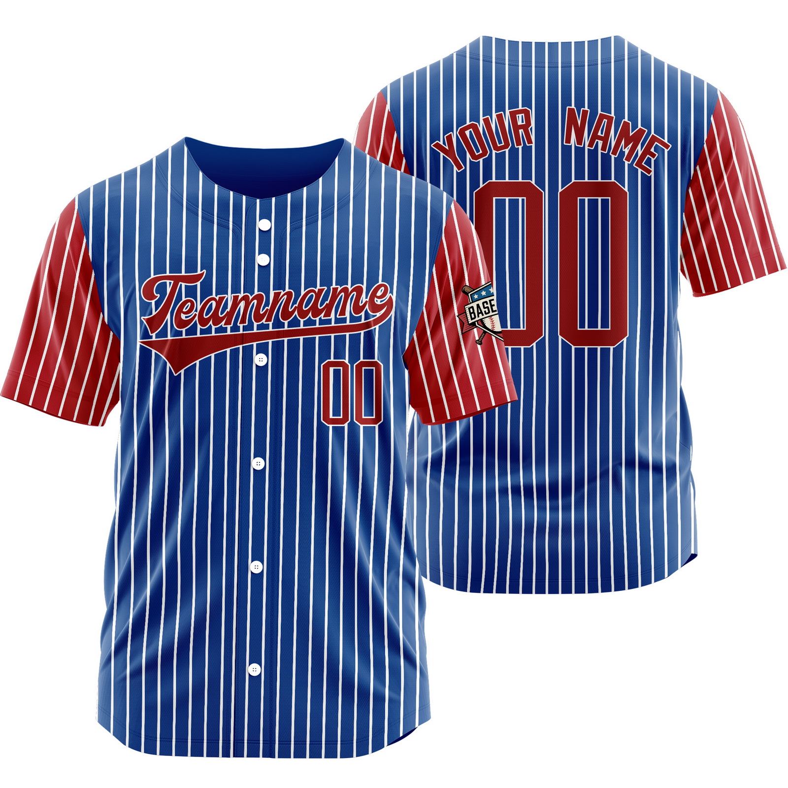 Custom Blue Red Pinstripe Baseball Jersey Stitched Printed