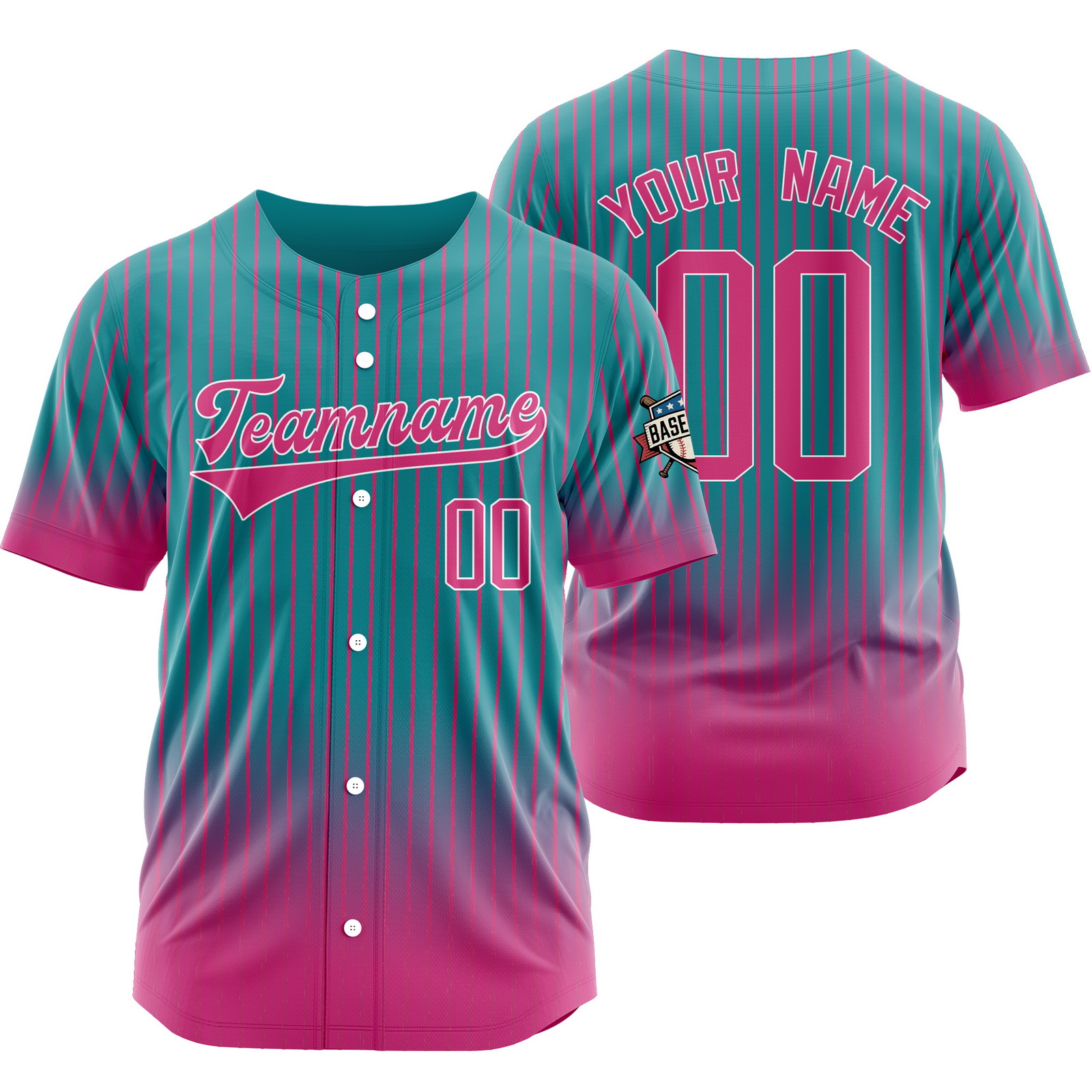 Custom Green Pink Pinstripe Baseball Jersey Stitched Printed