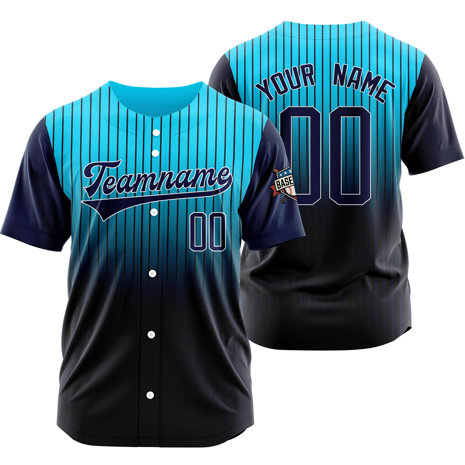 Custom Teal Black Pinstripe Baseball Jersey Stitched Printed