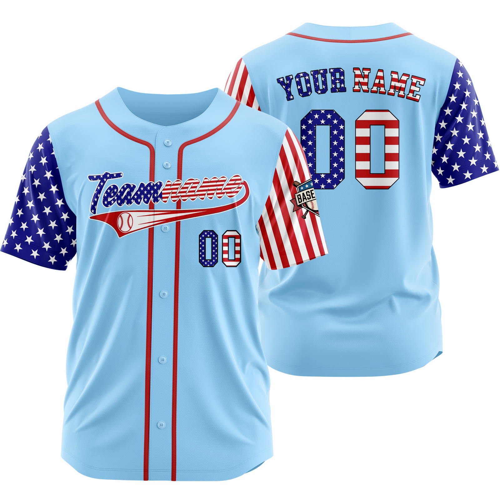 Custom Blue Flag I Patriotic Baseball Jersey Printed Stitched