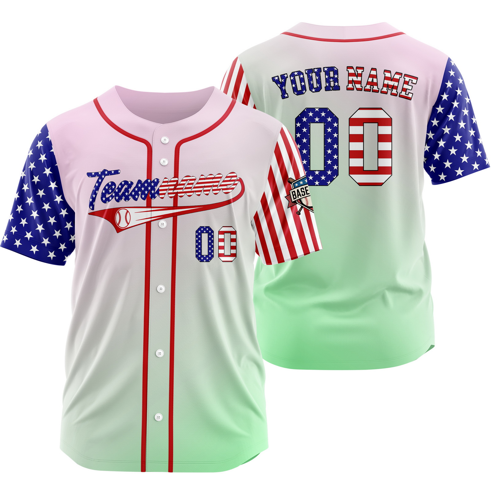 Custom Pink Gradient Flag B Patriotic Baseball Jersey Printed Stitched