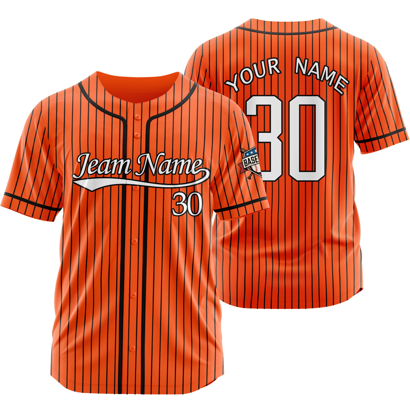 Custom Orange White E Pinstripe Baseball Jersey for Men Women Kids