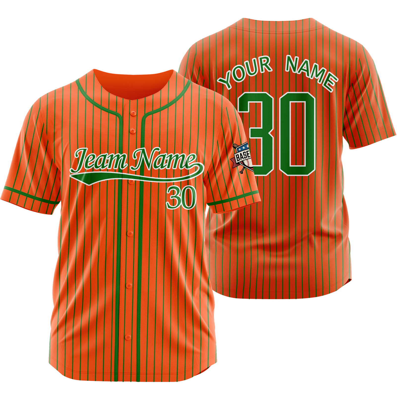 Custom Orange Green D Pinstripe Baseball Jersey for Men Women Kids