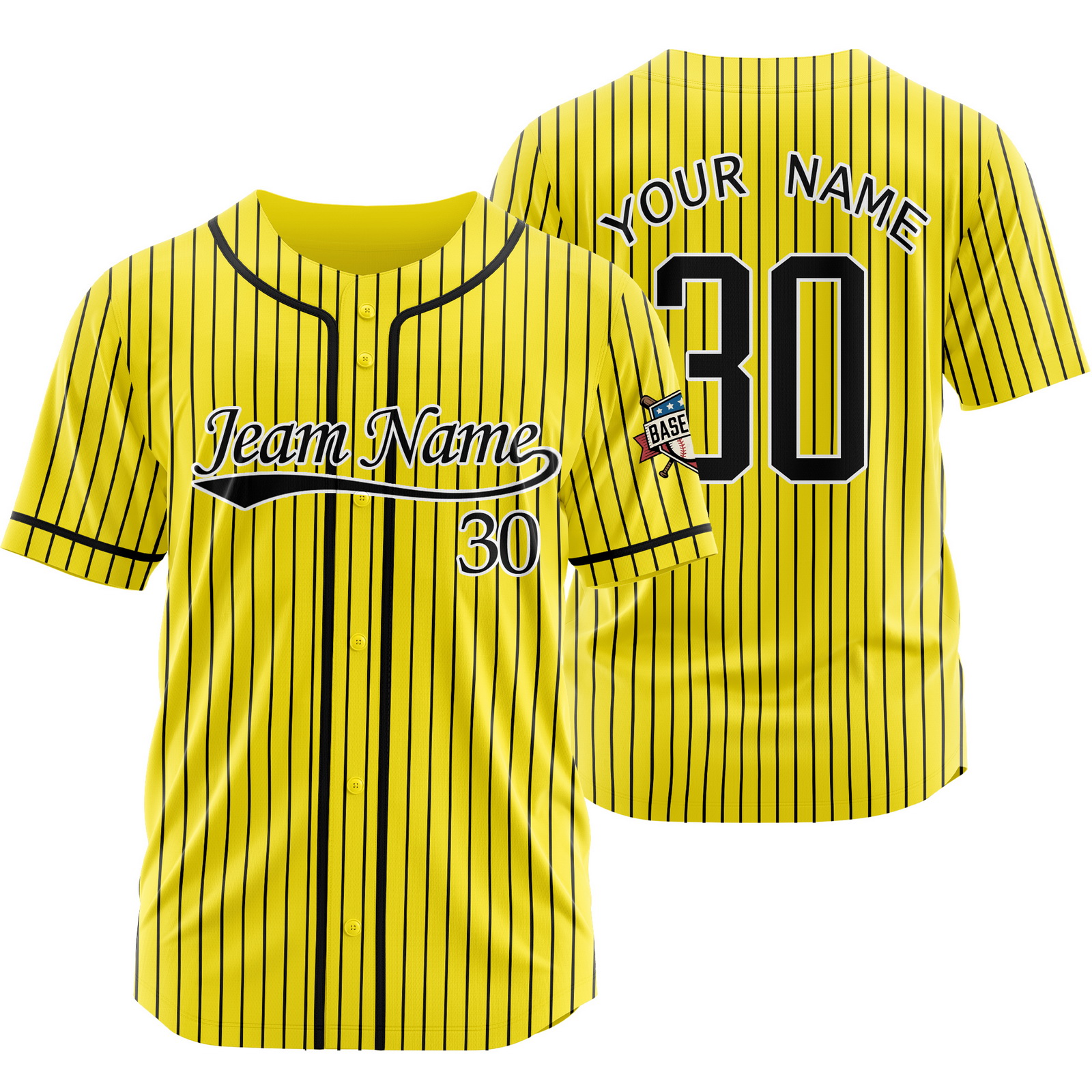 Custom Yellow Black Pinstripe Baseball Jersey for Men Women Kids