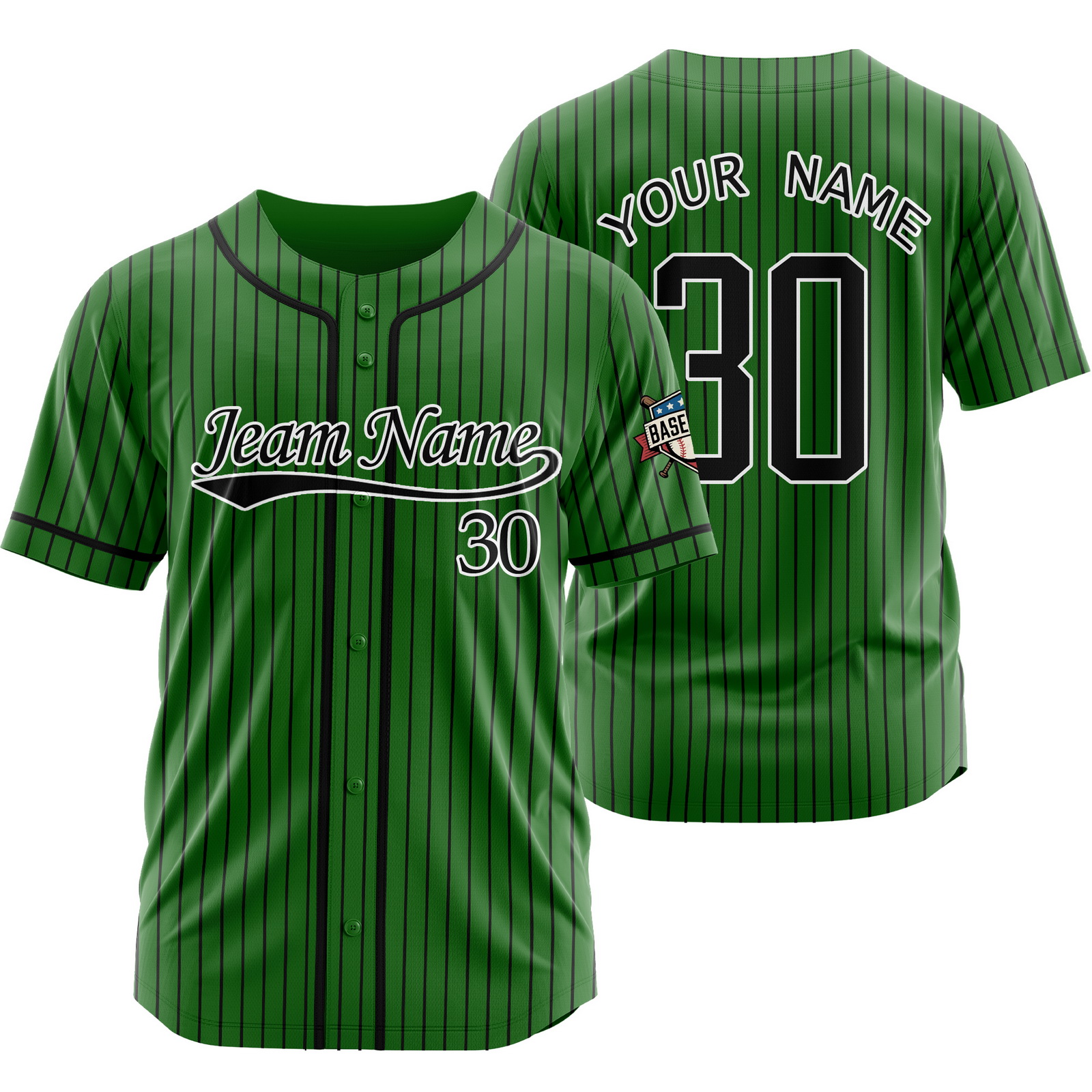 Custom Green Black Pinstripe Baseball Jersey for Men Women Kids