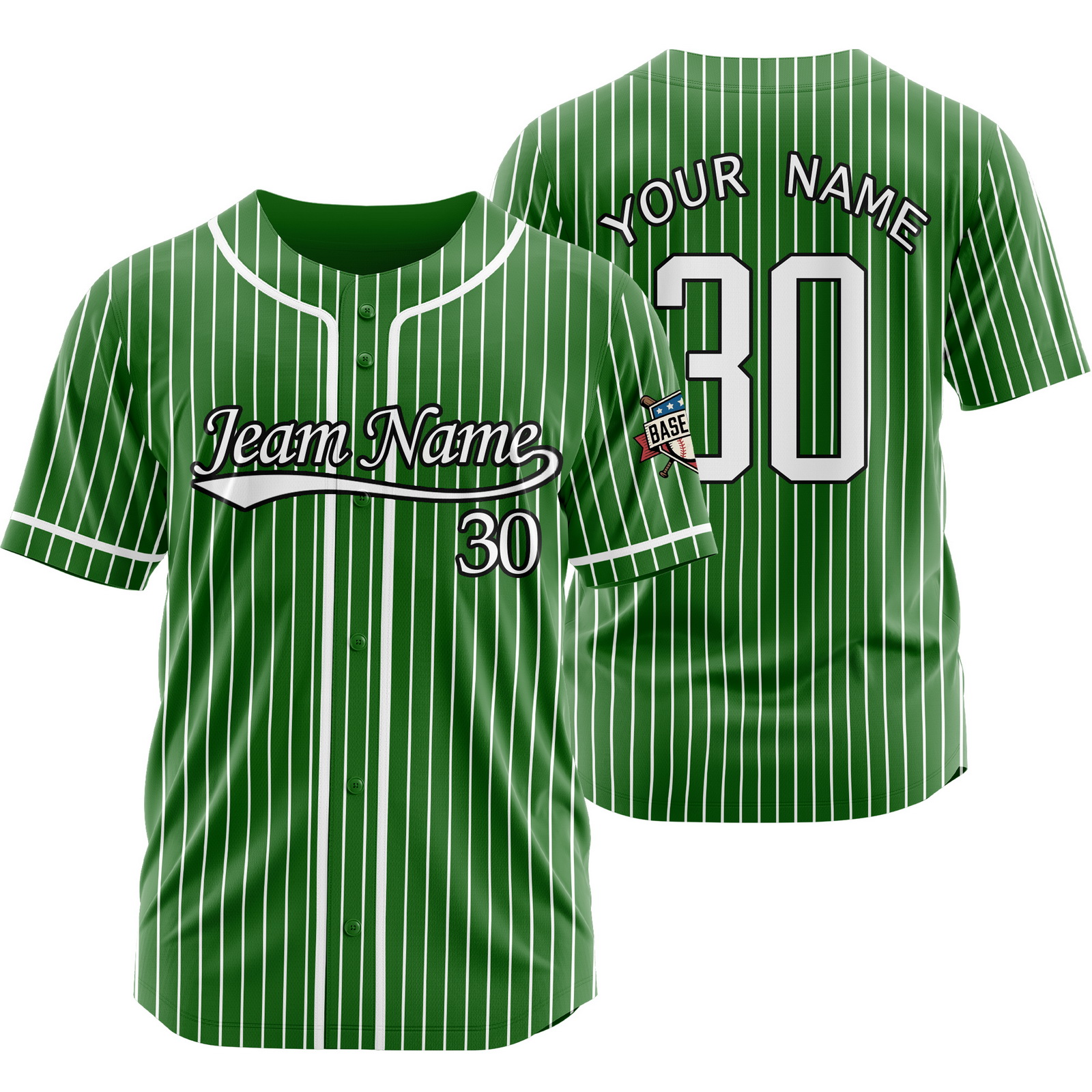 Custom Green White Pinstripe Baseball Jersey for Men Women Kids
