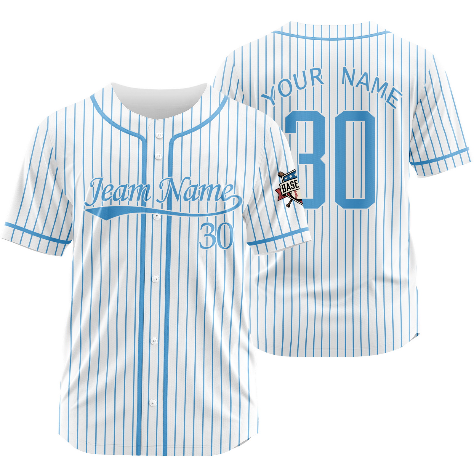 Custom White Blue Pinstripe Baseball Jersey for Men Women Kids