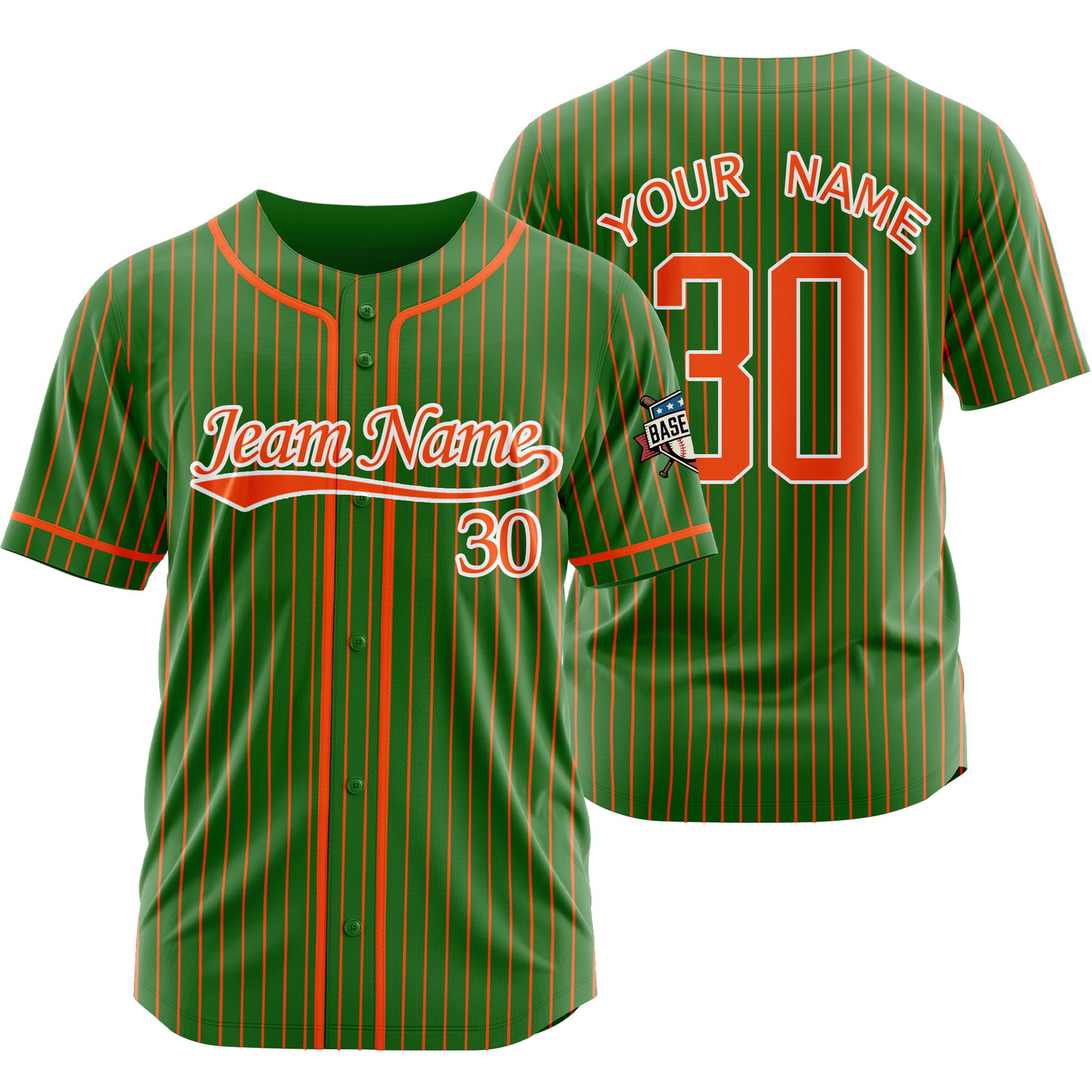 Custom Green Orange R Pinstripe Baseball Jersey for Men Women Kids