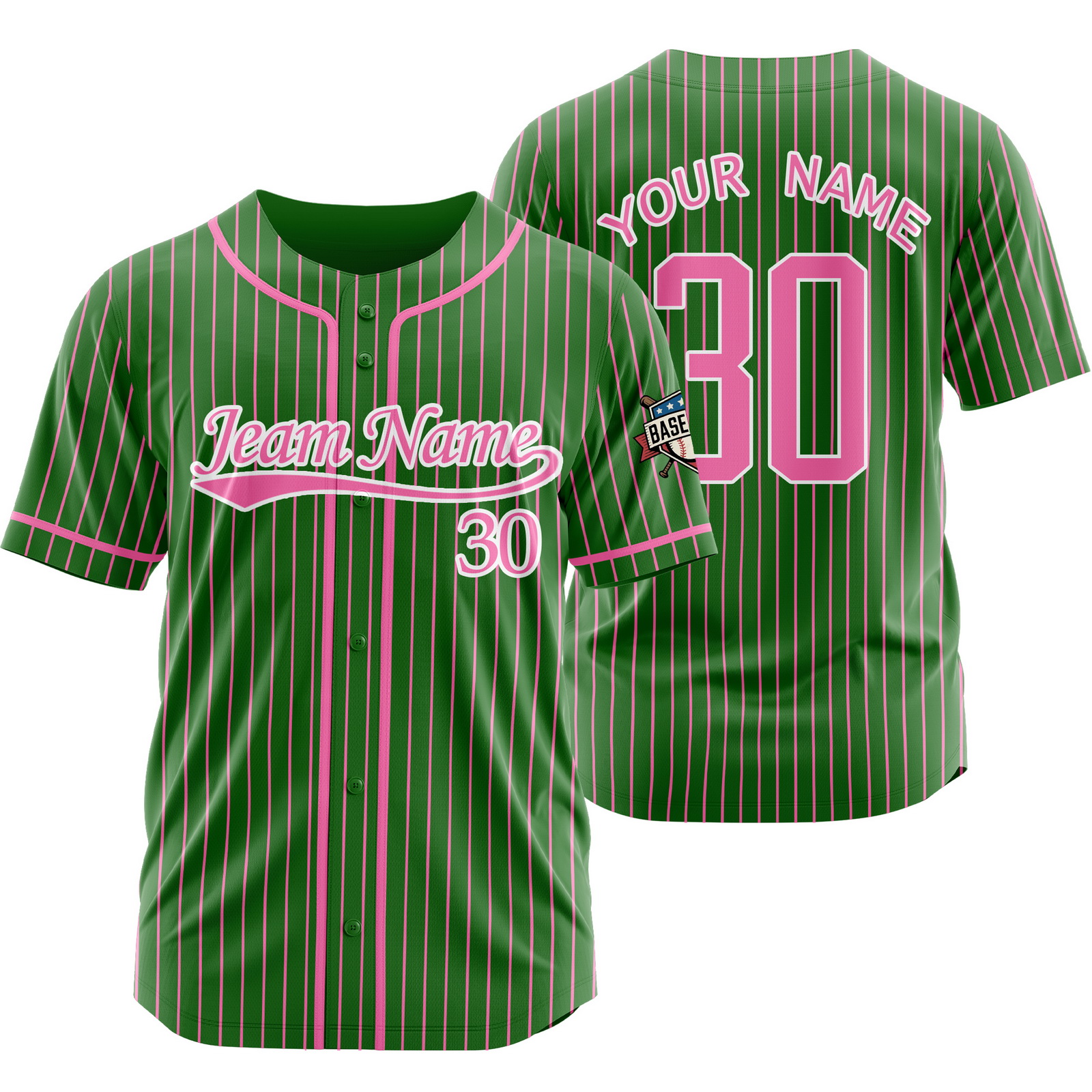 Custom Green Pink Y Pinstripe Baseball Jersey for Men Women Kids