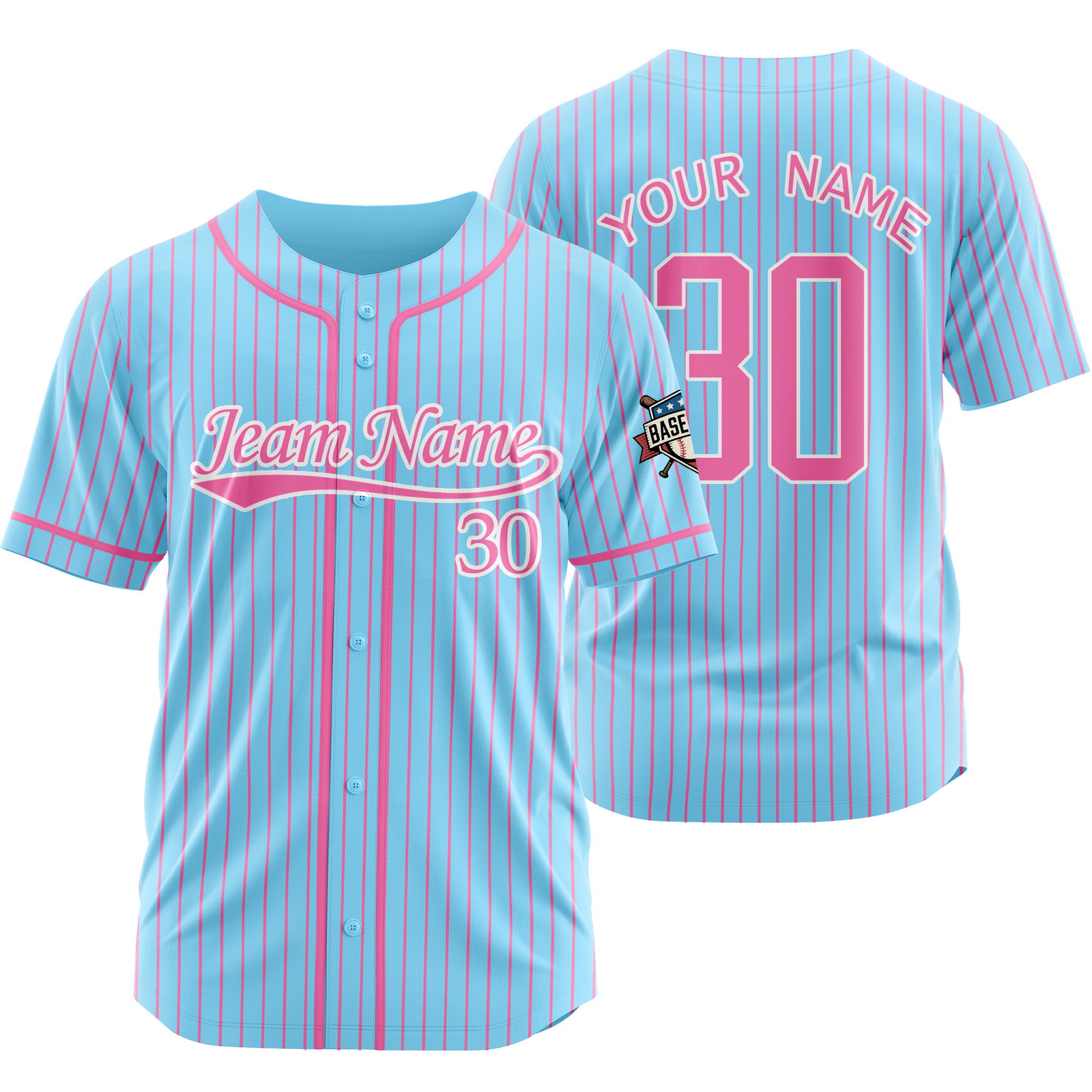 Custom Blue Pink N Pinstripe Baseball Jersey for Men Women Kids