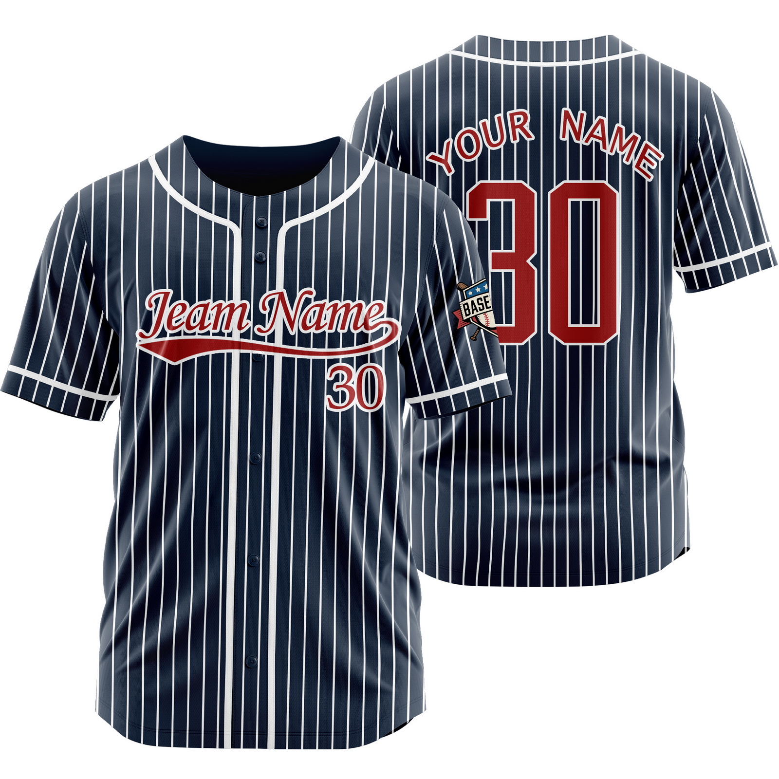 Custom Navy Red Pinstripe Baseball Jersey for Men Women Kids