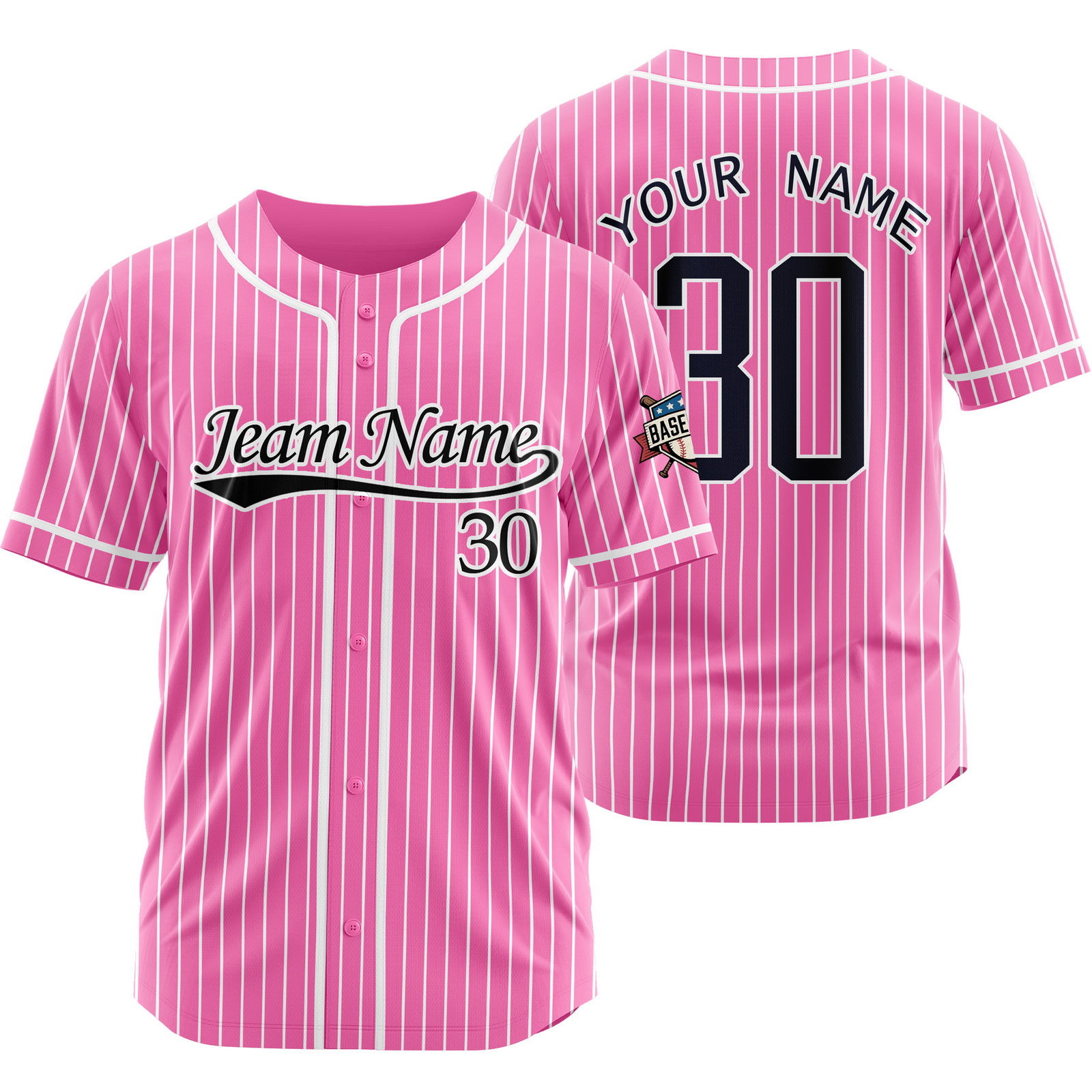 Custom Pink Black Y Pinstripe Baseball Jersey for Men Women Kids