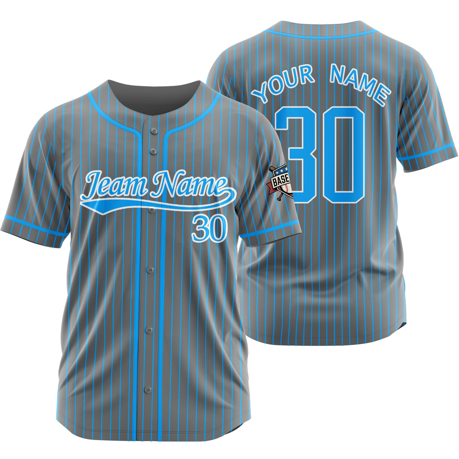 Custom Grey Blue Pinstripe Baseball Jersey for Men Women Kids
