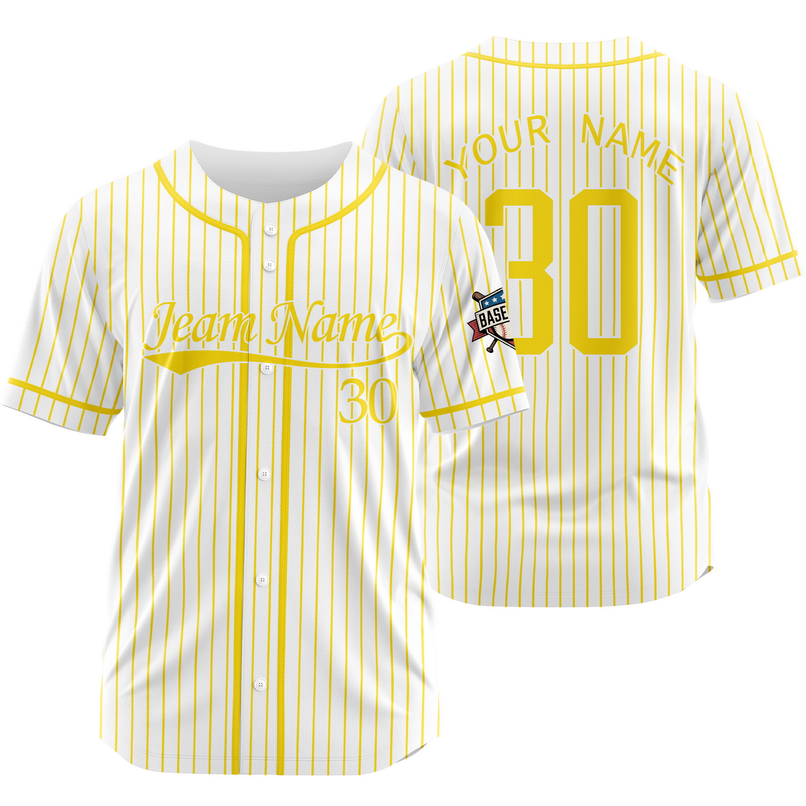 Custom White Yellow Pinstripe Baseball Jersey for Men Women Kids