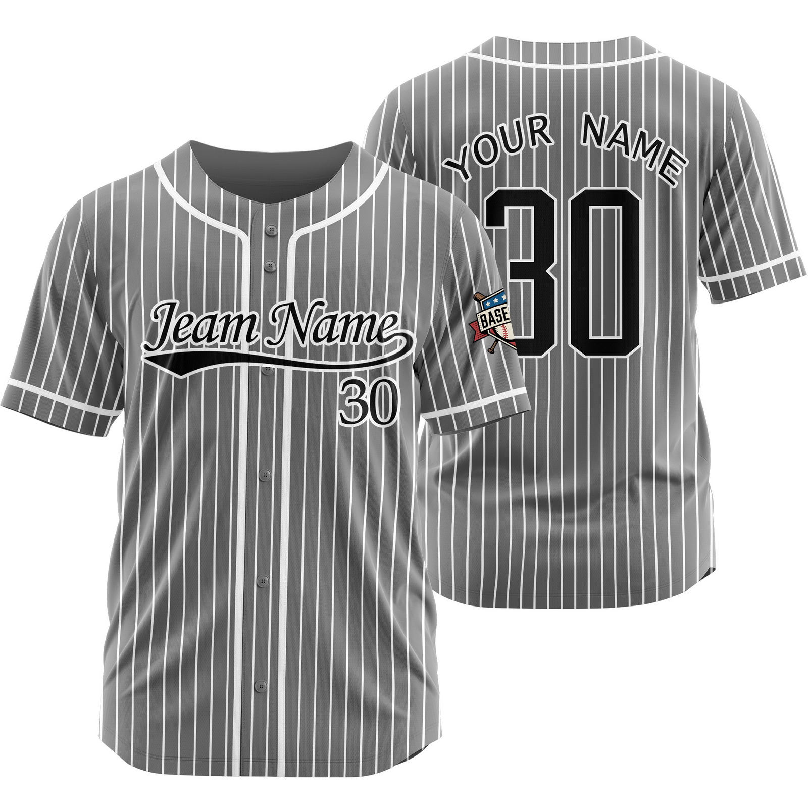 Custom Grey Black Pinstripe Baseball Jersey for Men Women Kids