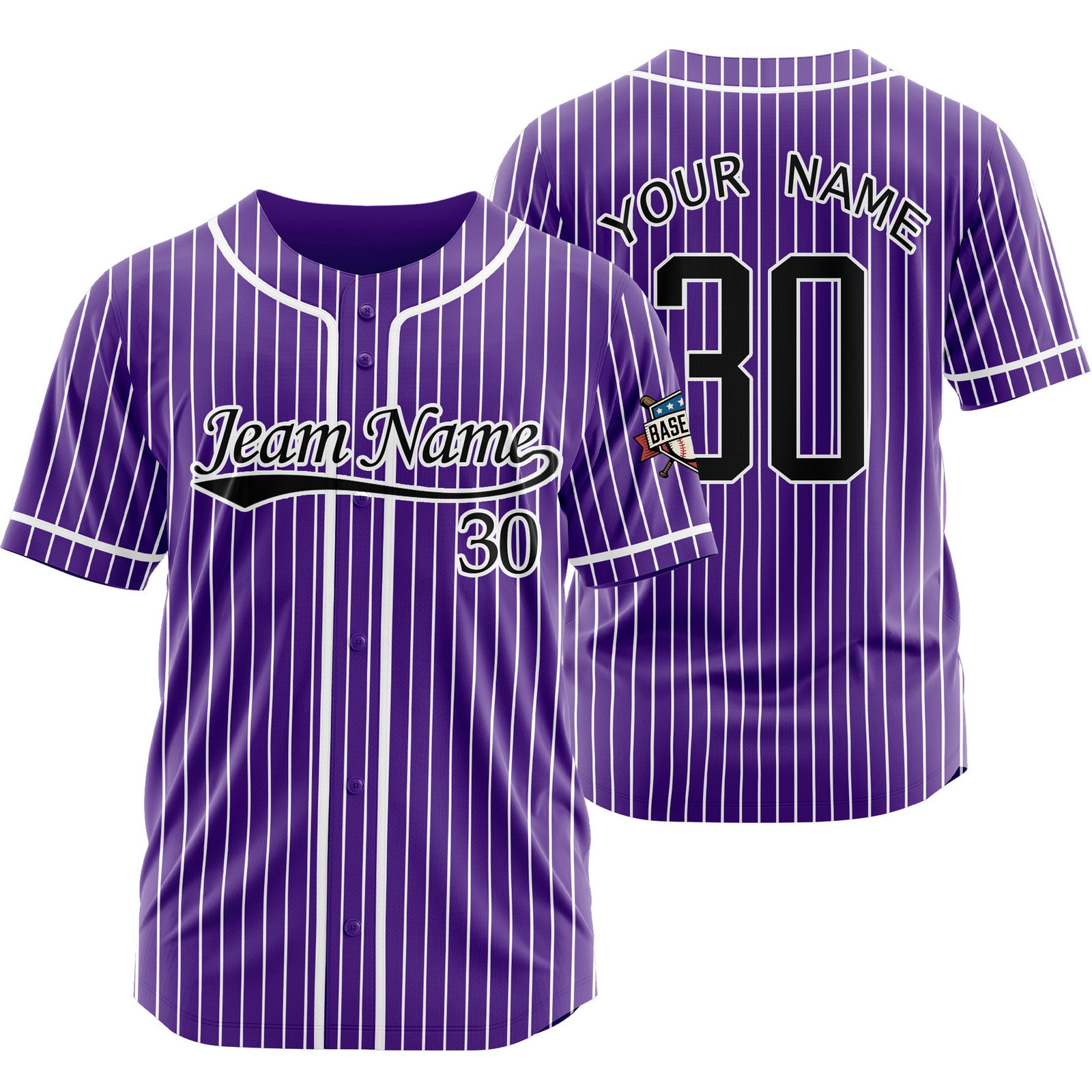 Custom Purple Black X Pinstripe Baseball Jersey for Men Women Kids