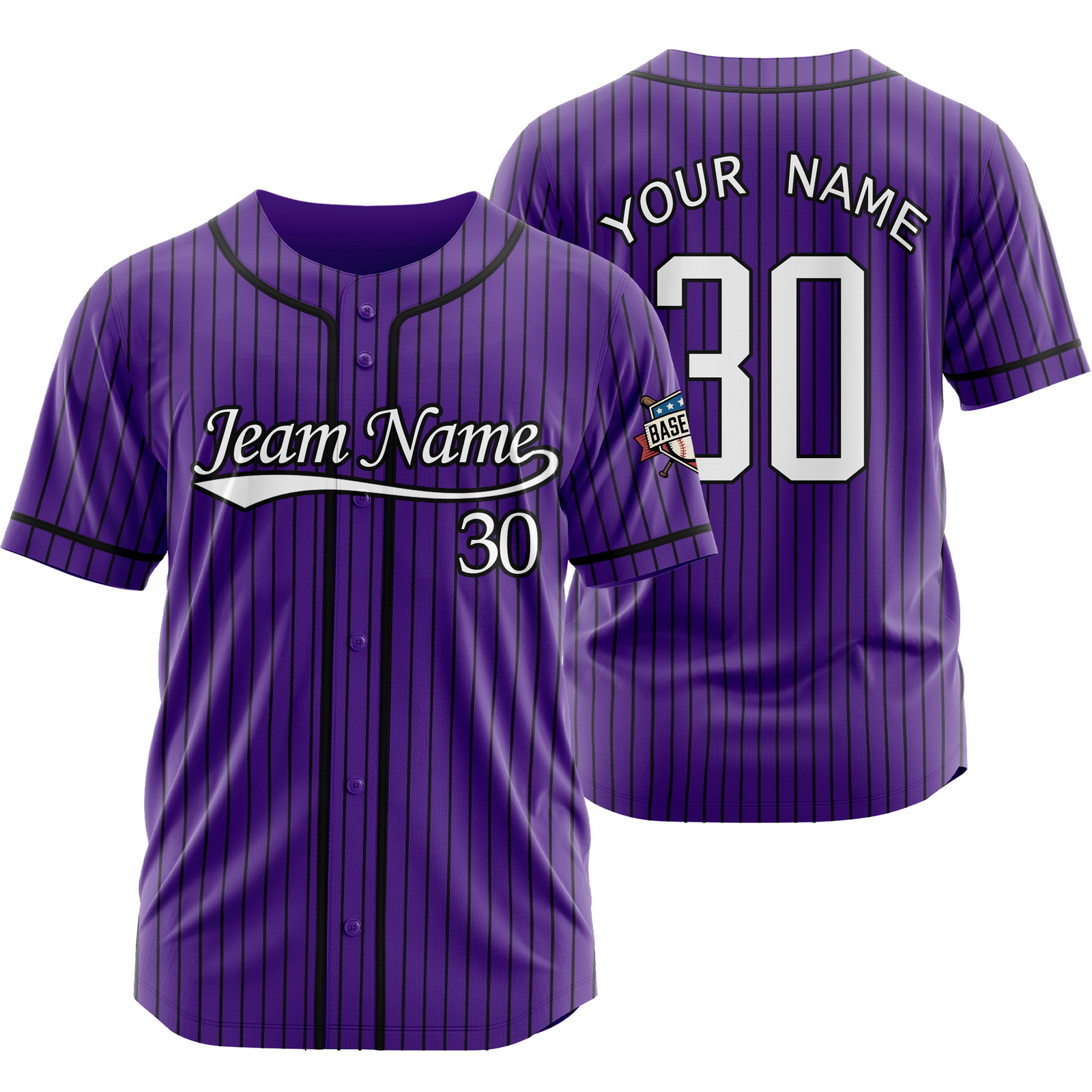 Custom Purple White Pinstripe Baseball Jersey for Men Women Kids