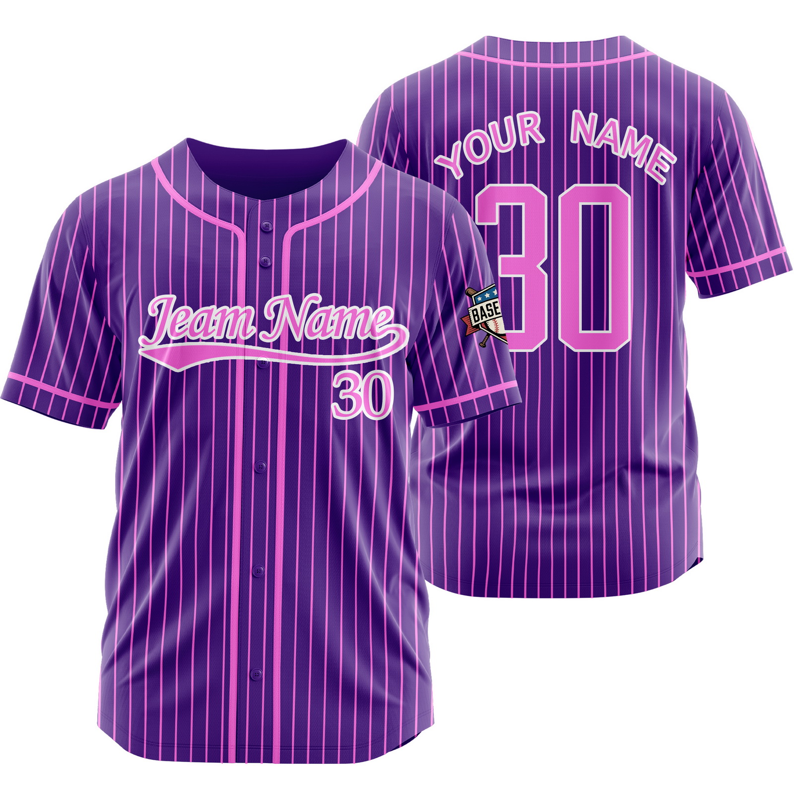 Custom Purple Pink Pinstripe Baseball Jersey for Men Women Kids