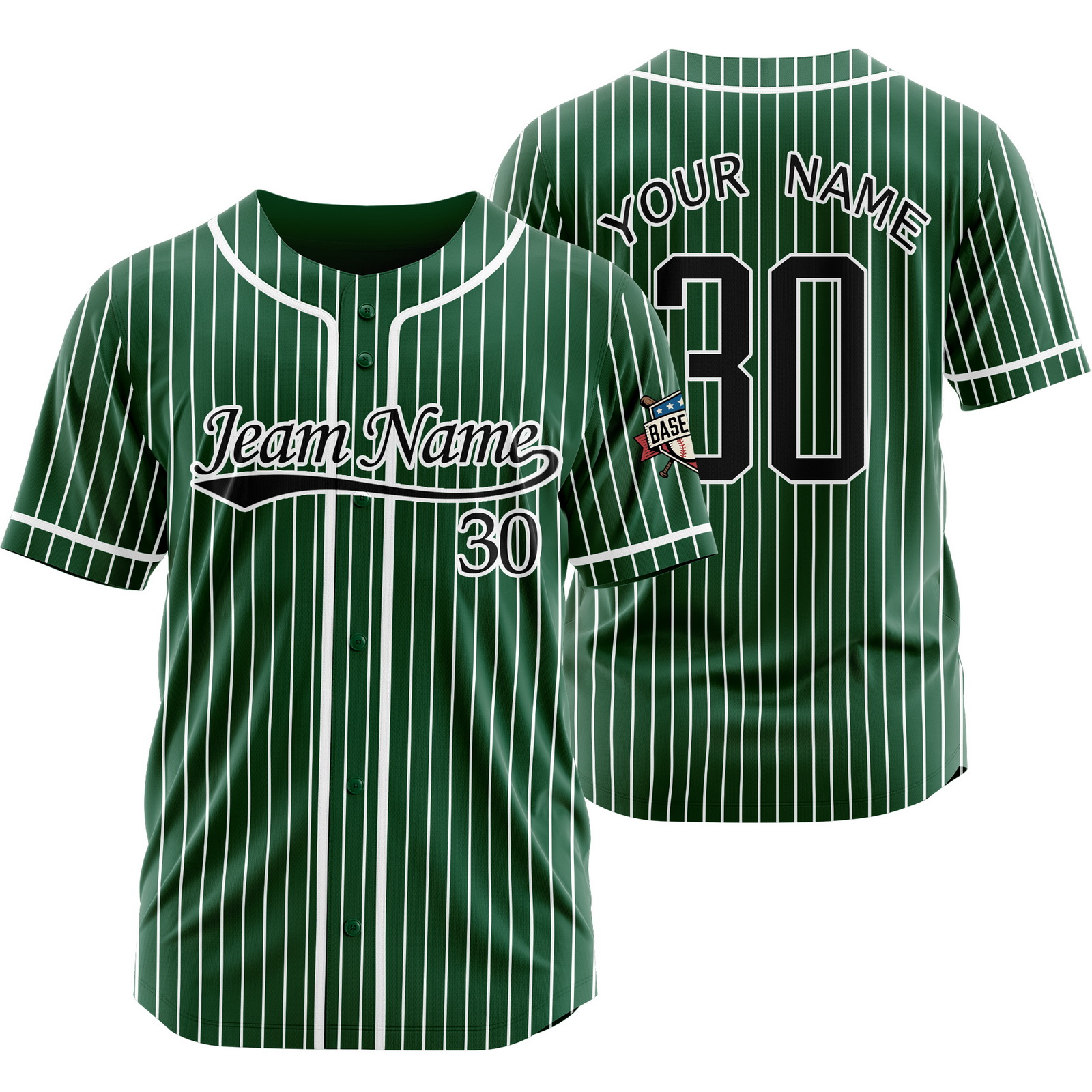 Custom Green Black V Pinstripe Baseball Jersey for Men Women Kids