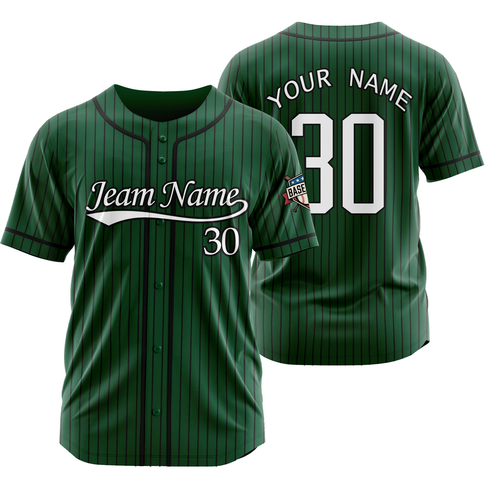 Custom Green White U Pinstripe Baseball Jersey for Men Women Kids
