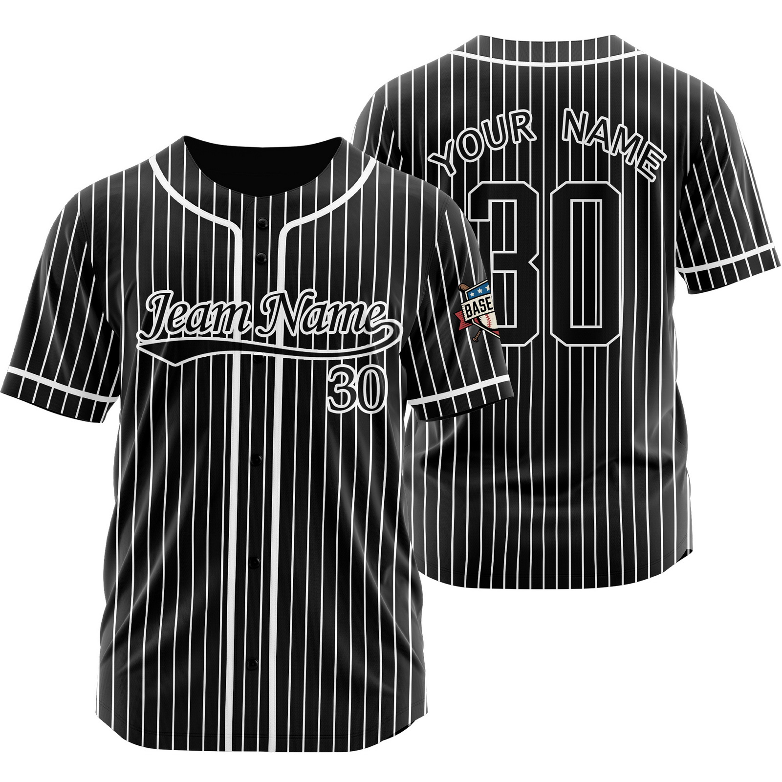 Custom Black Black W Pinstripe Baseball Jersey for Men Women Kids
