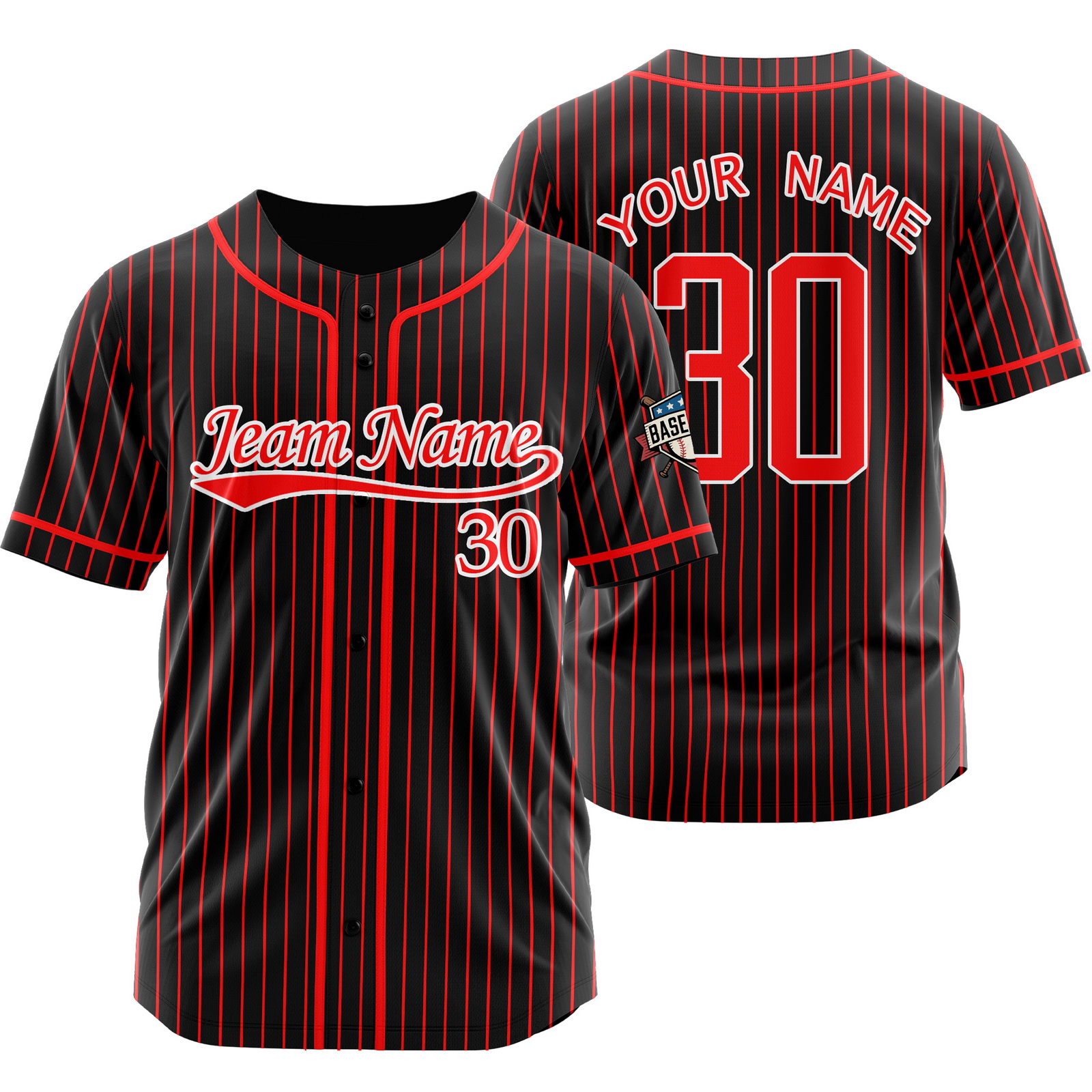 Custom Black Red Pinstripe Baseball Jersey for Men Women Kids