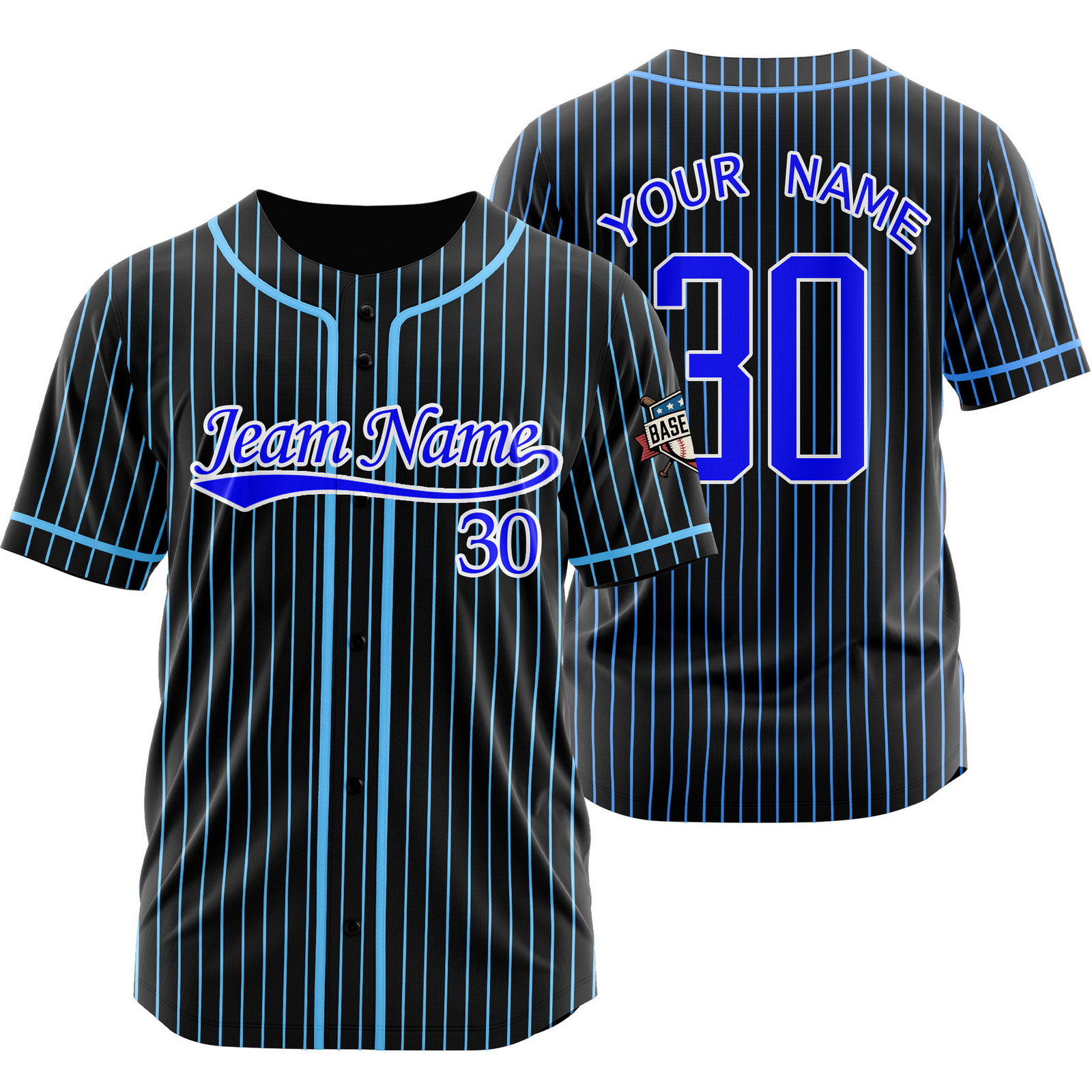 Custom Black Blue Pinstripe Baseball Jersey for Men Women Kids