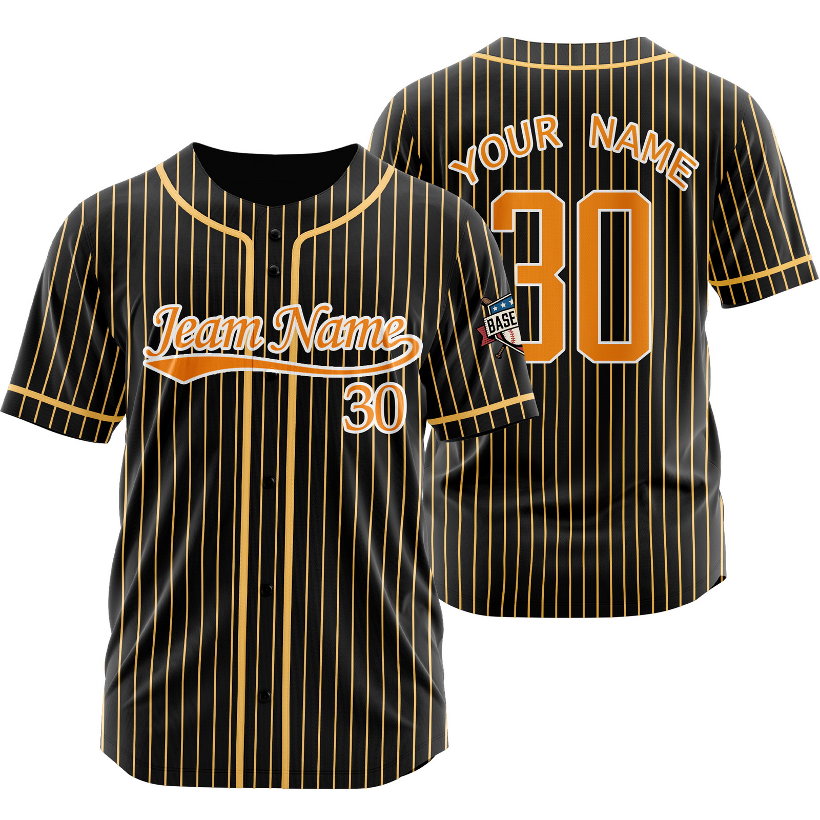 Custom Black Orange D Pinstripe Baseball Jersey for Men Women Kids