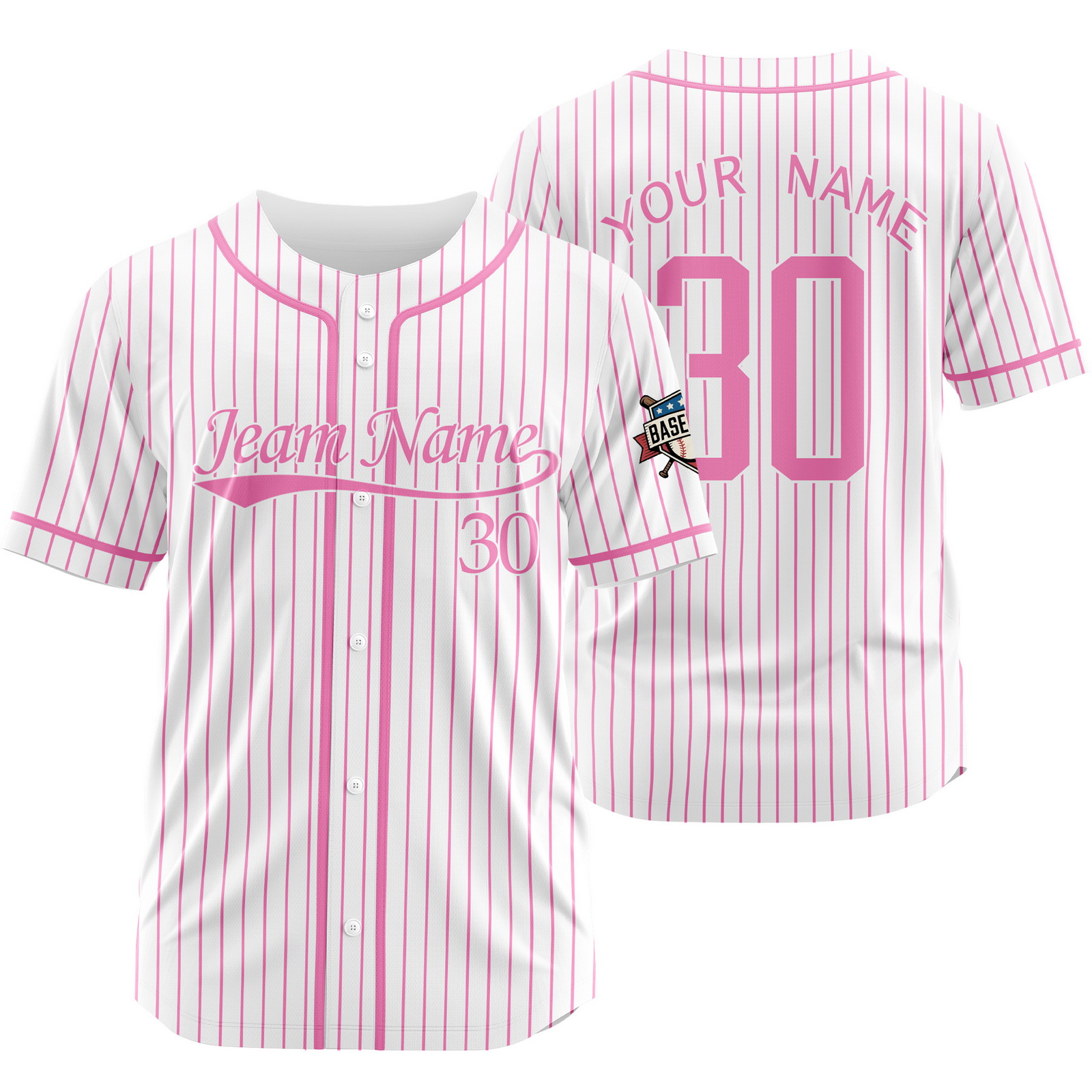 Custom White Pink B Pinstripe Baseball Jersey for Men Women Kids