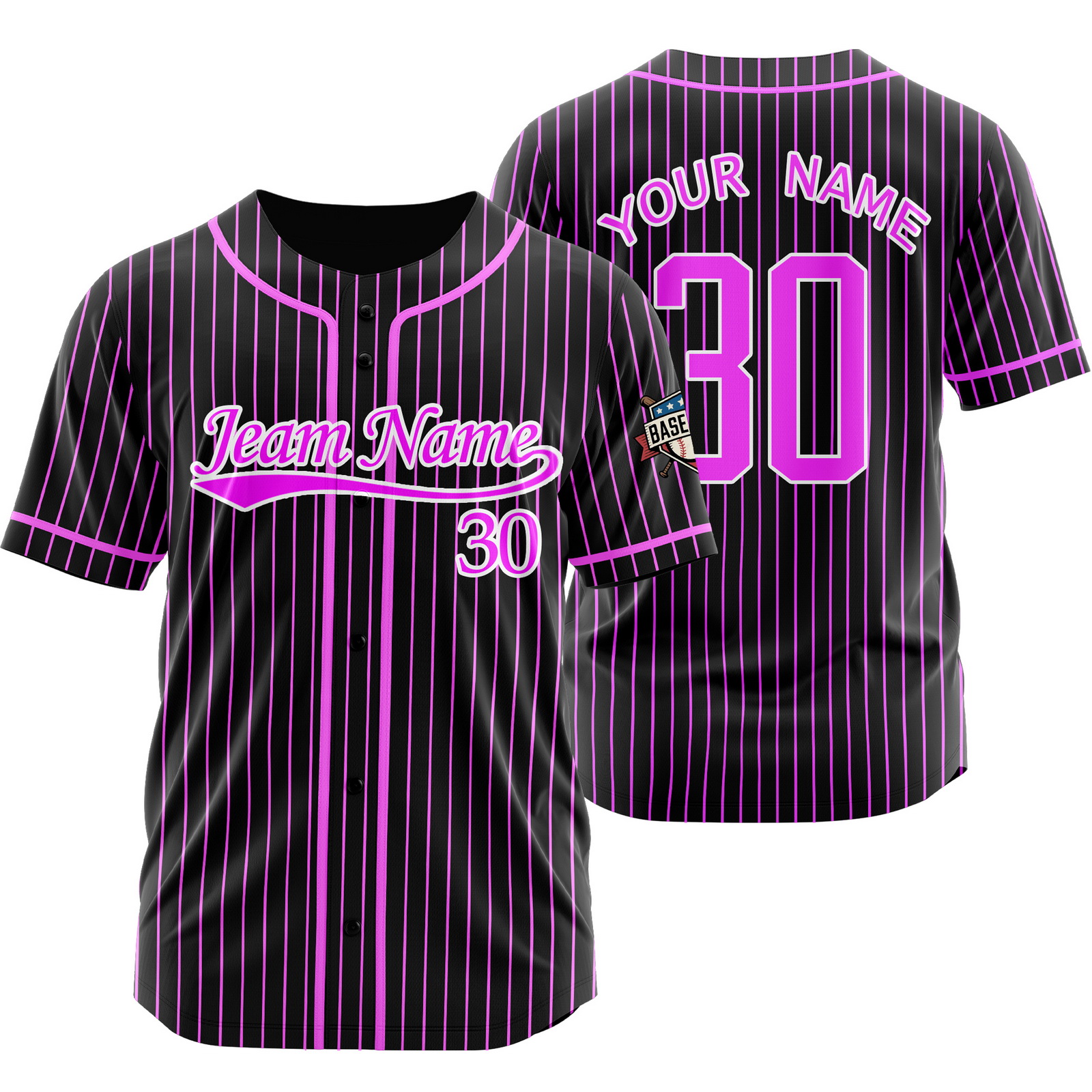 Custom Black Pink A Pinstripe Baseball Jersey for Men Women Kids