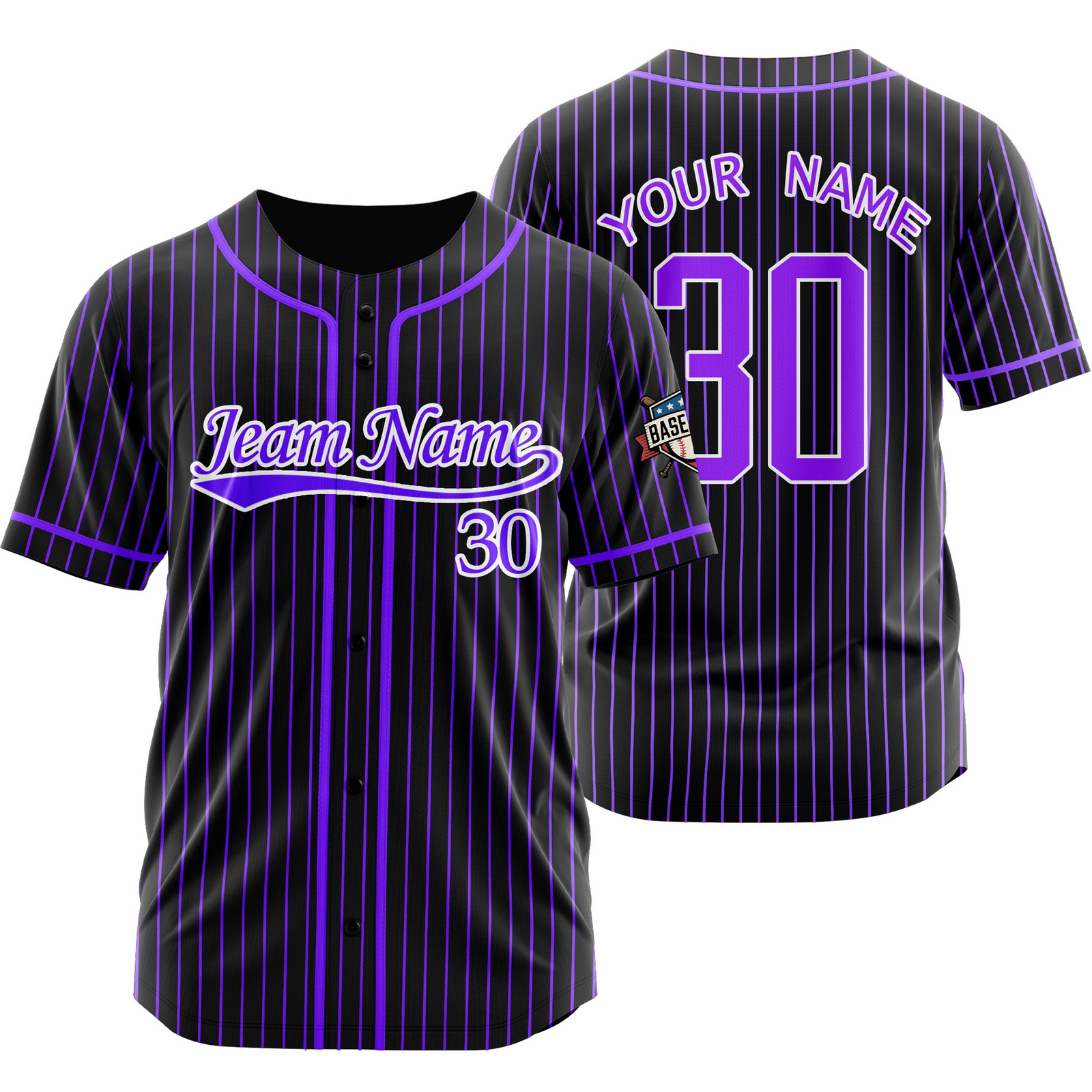 Custom Black Purple Pinstripe Baseball Jersey for Men Women Kids