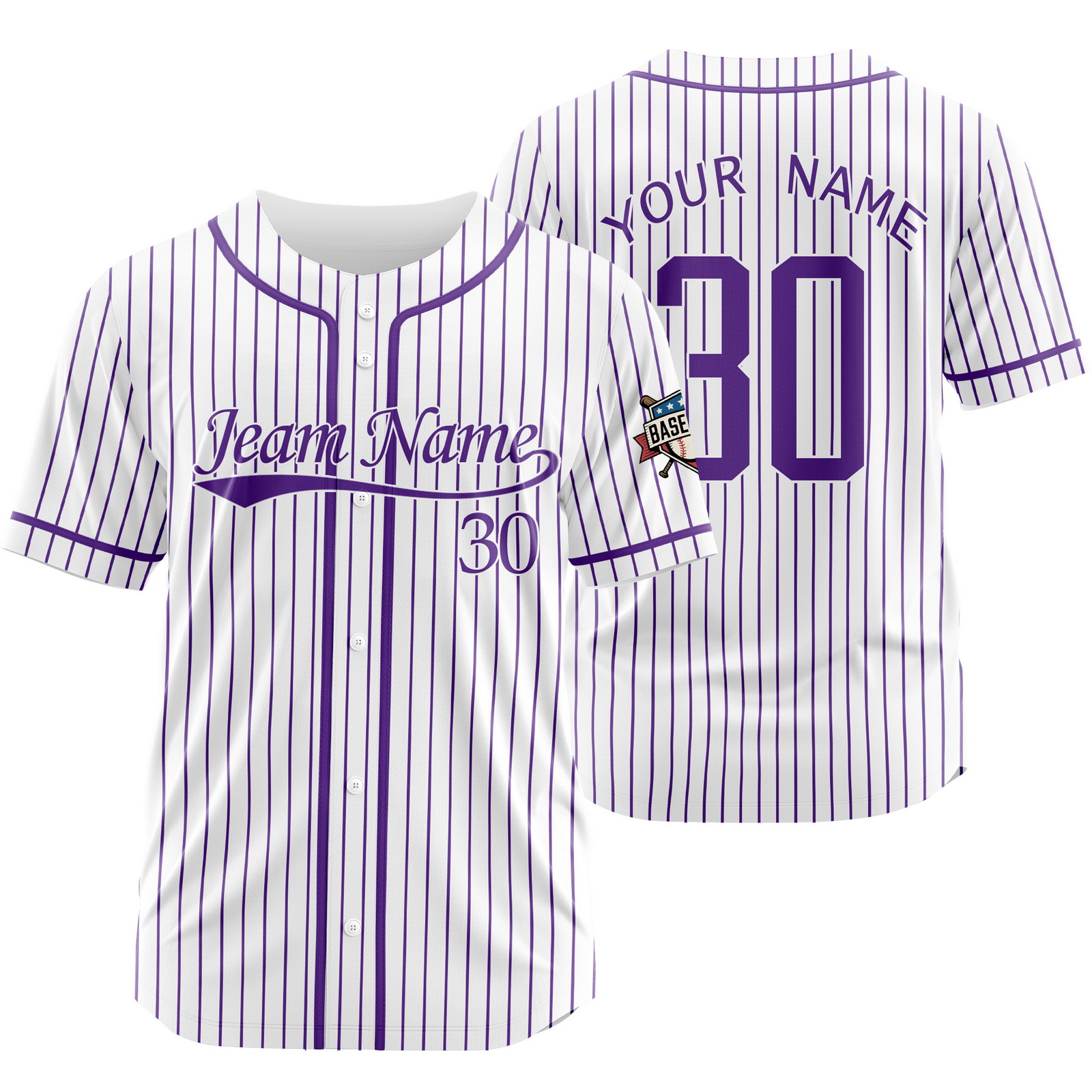 Custom White Purple Pinstripe Baseball Jersey for Men Women Kids