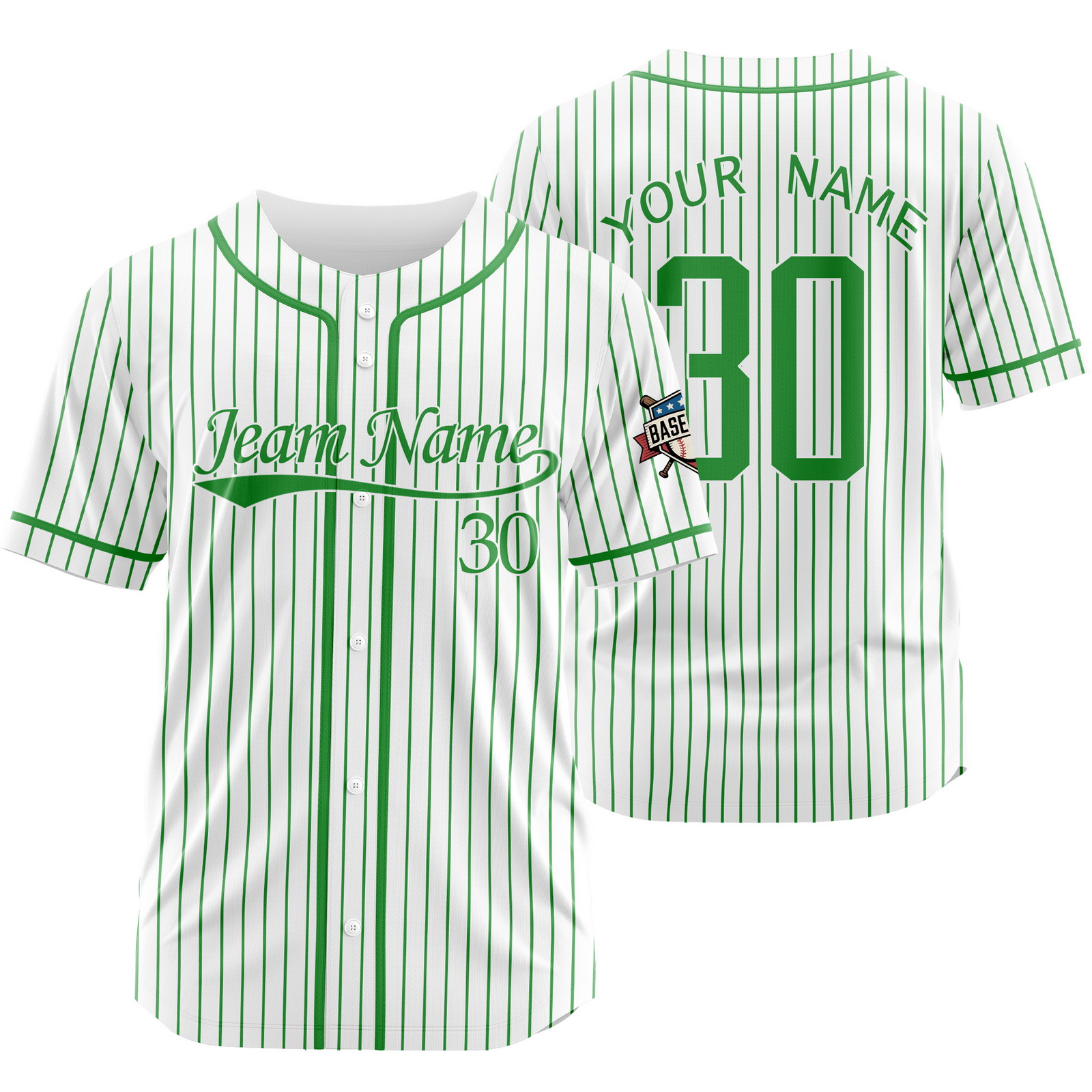 Custom White Green Pinstripe Baseball Jersey for Men Women Kids