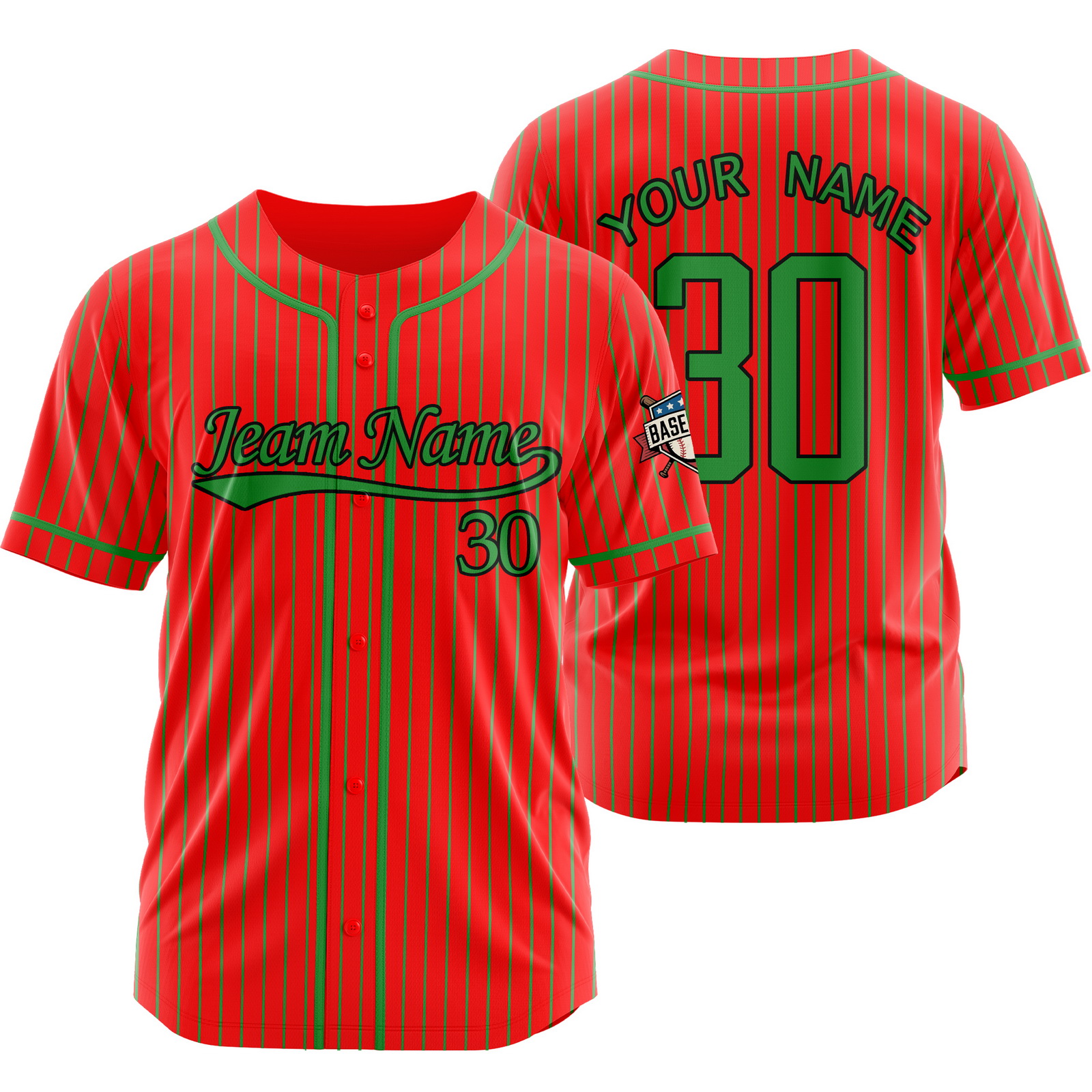 Custom Red Green Pinstripe Baseball Jersey for Men Women Kids