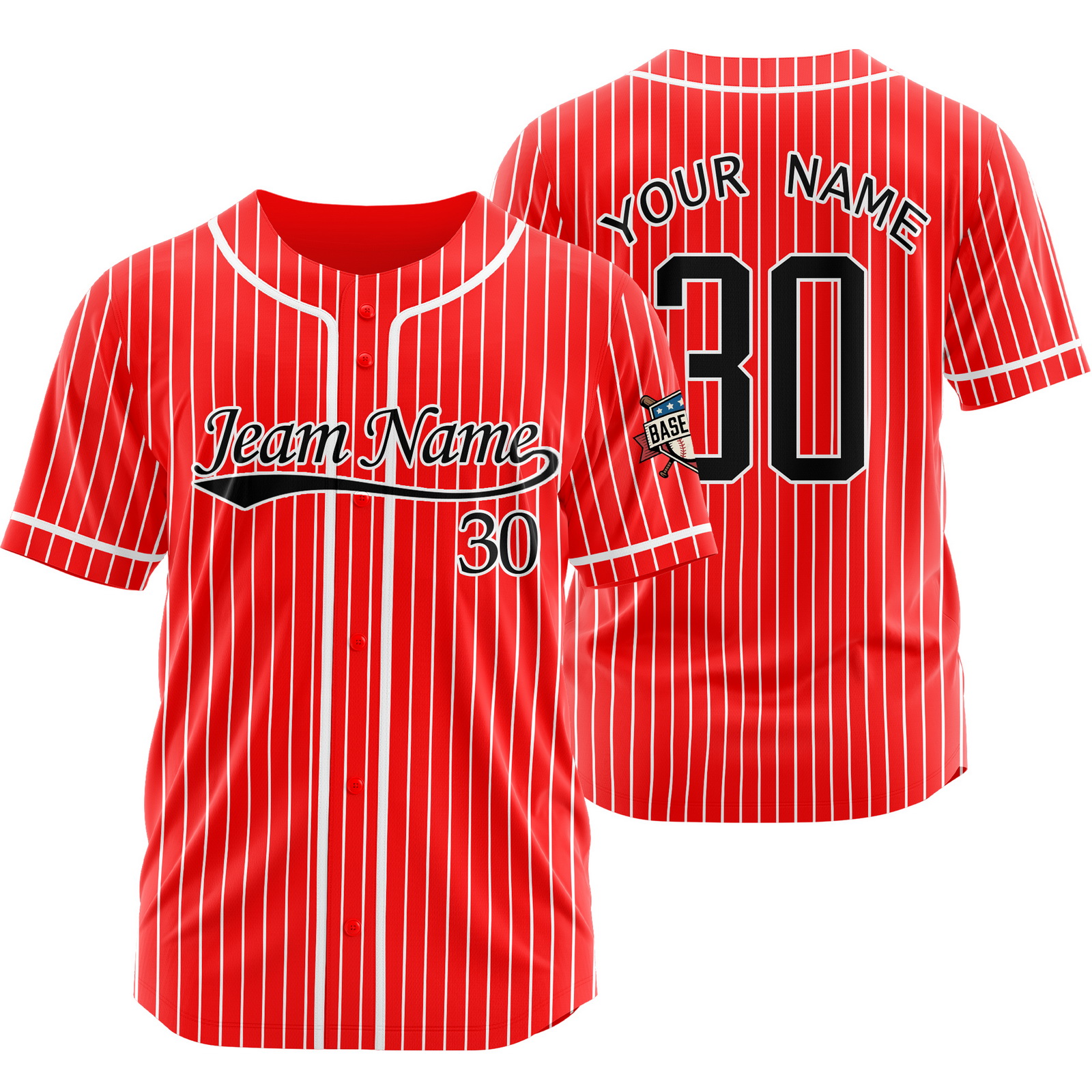 Custom Red Black Pinstripe Baseball Jersey for Men Women Kids