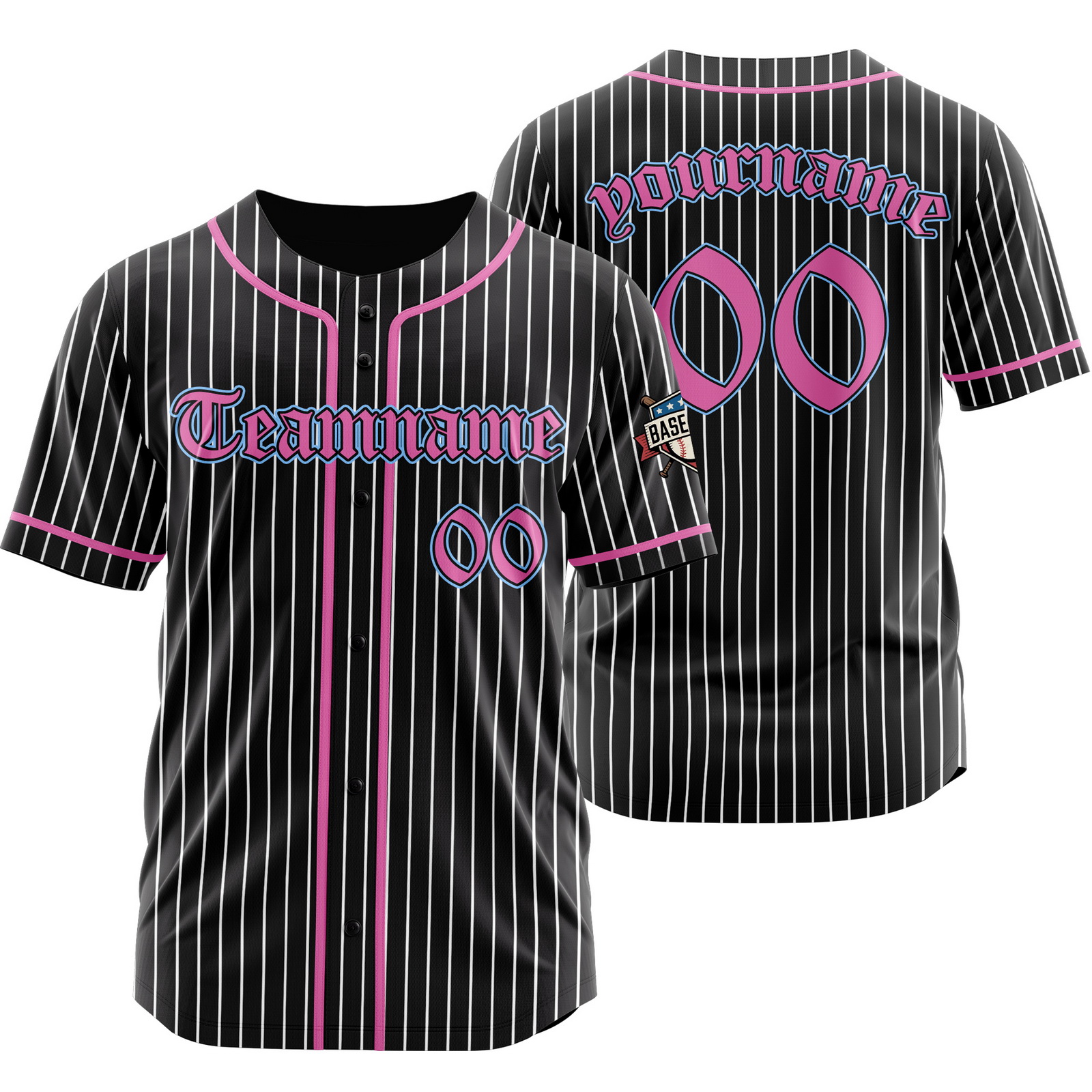 Custom Black Pink Pinstripe Baseball Jersey with Name Number Logo