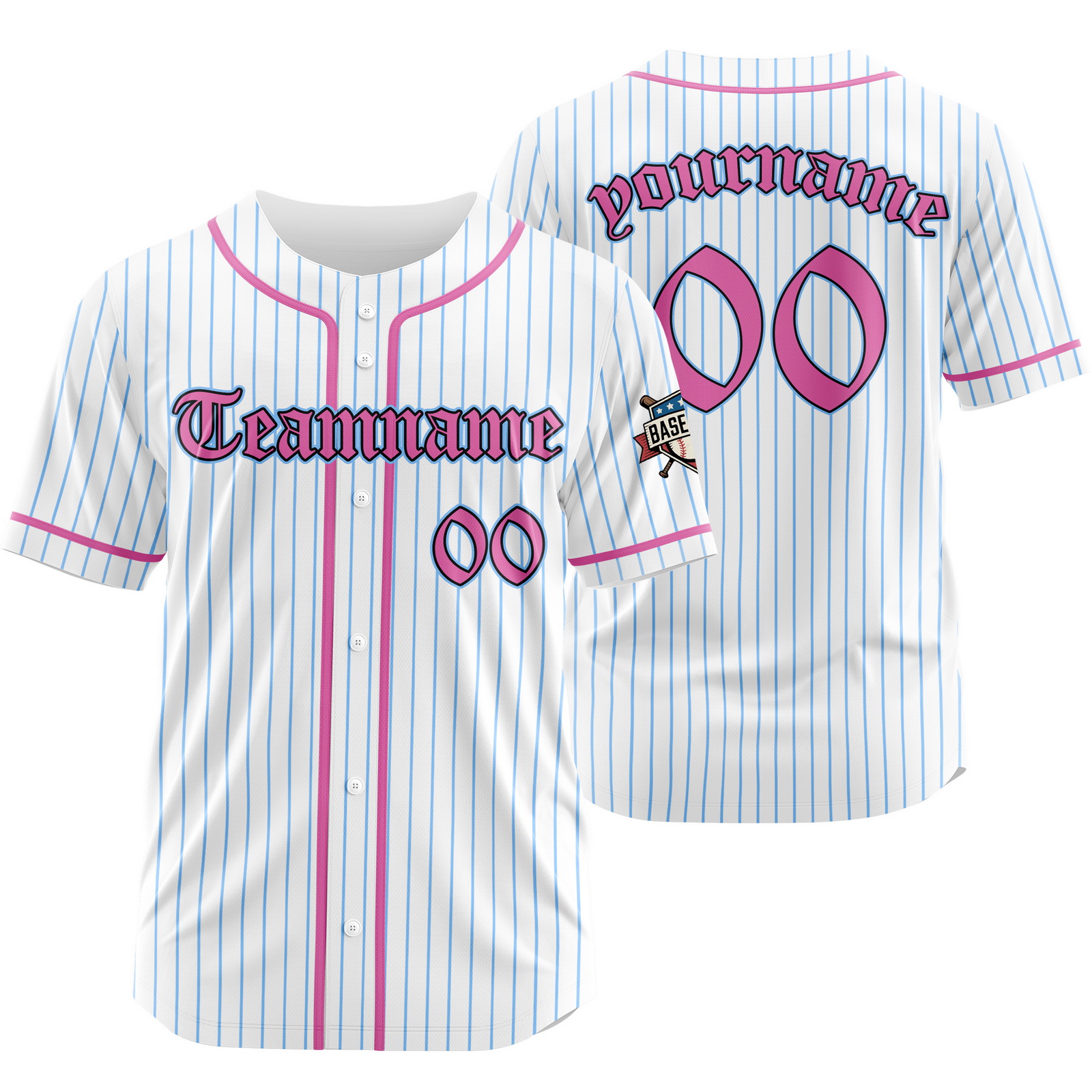 Custom White Pink Pinstripe Baseball Jersey with Name Number Logo