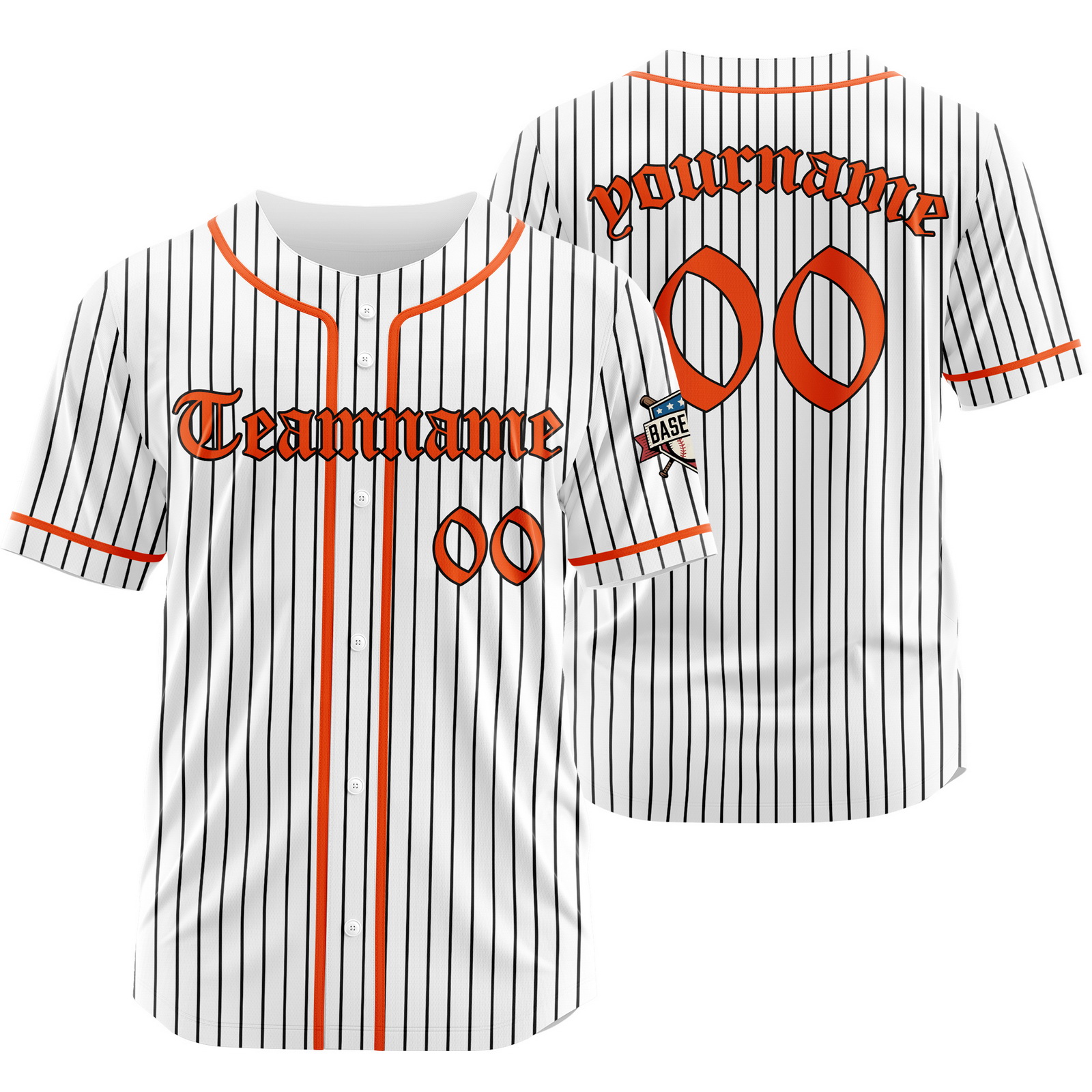 Custom White Orange Pinstripe Baseball Jersey with Name Number Logo