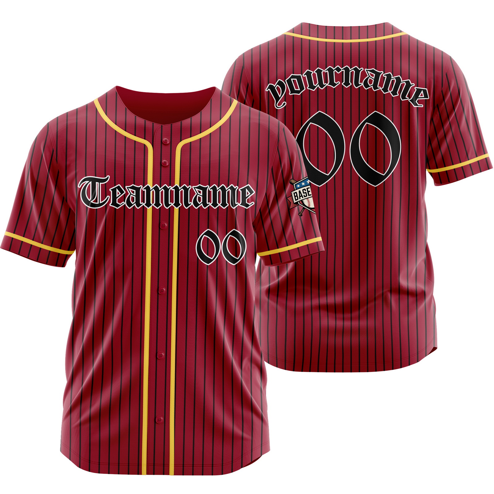 Custom Maroon Black Pinstripe Baseball Jersey with Name Number Logo