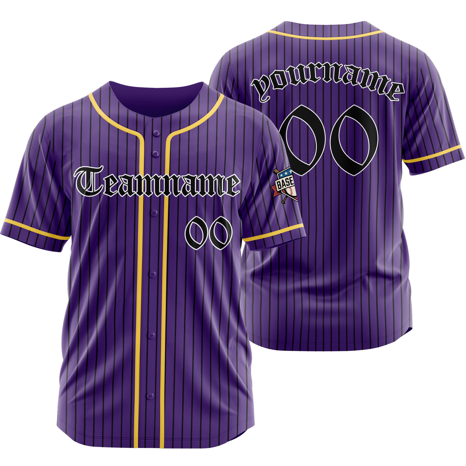 Custom Purple Black Pinstripe Baseball Jersey with Name Number Logo