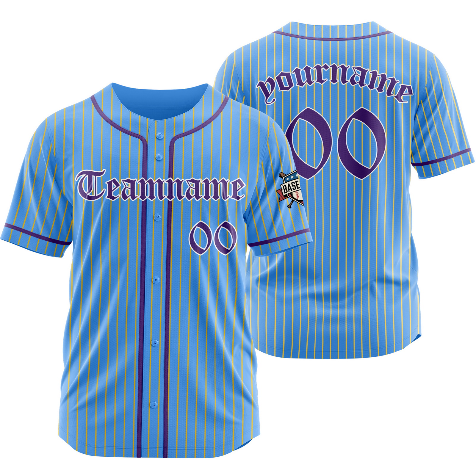 Custom Blue Purple Pinstripe Baseball Jersey with Name Number Logo