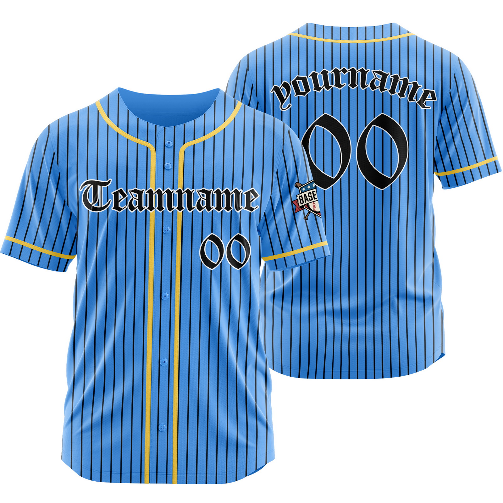 Custom Blue Black Pinstripe Baseball Jersey with Name Number Logo