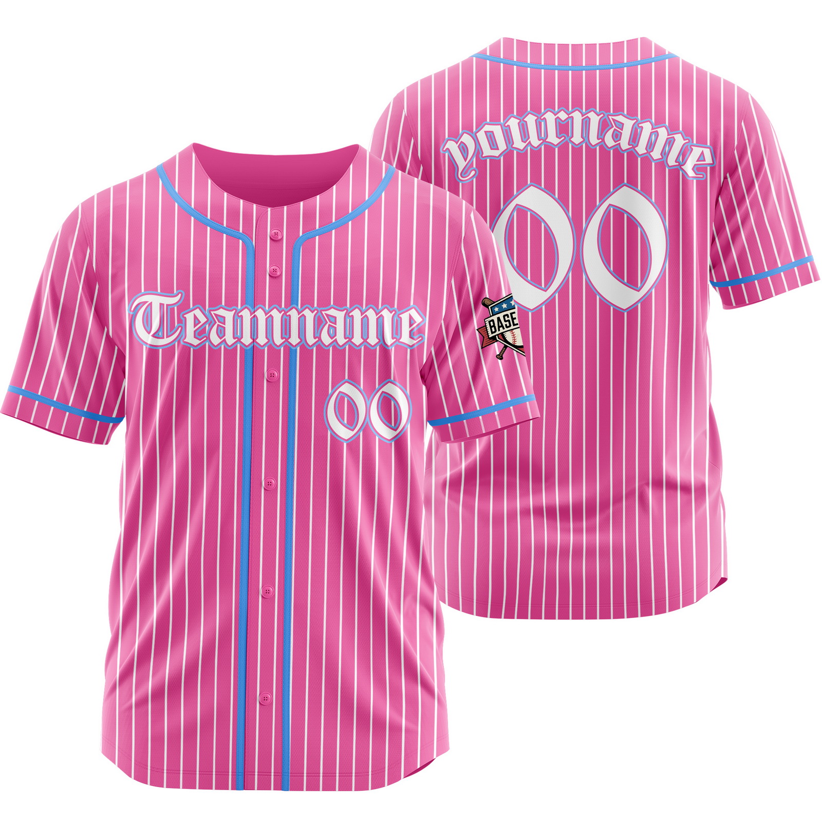 Custom Pink White Pinstripe Baseball Jersey with Name Number Logo