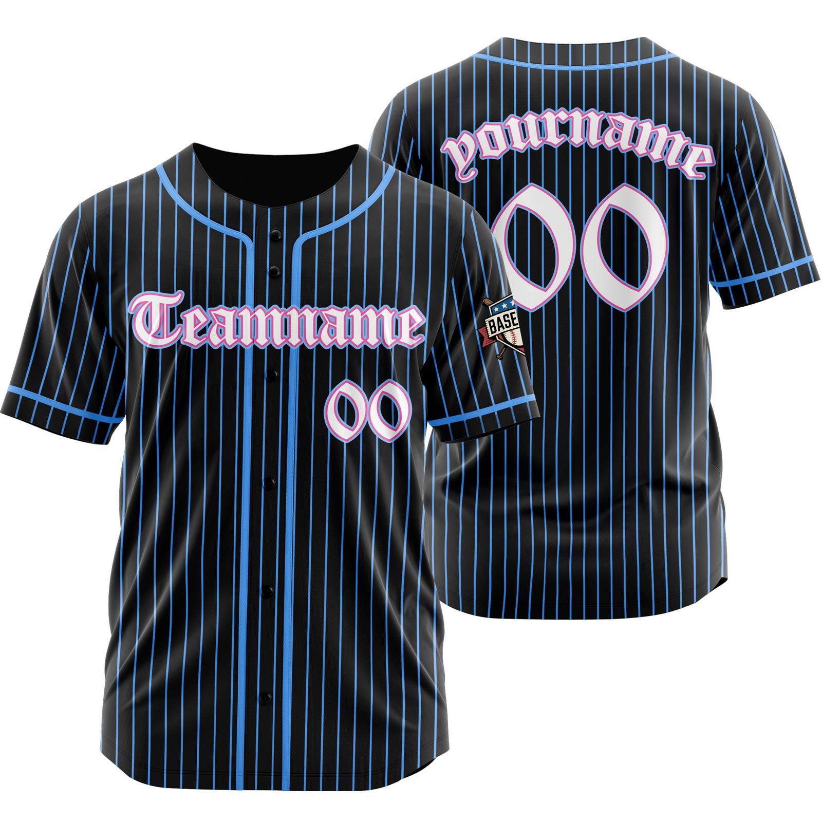 Custom Black White L Pinstripe Baseball Jersey with Name Number Logo