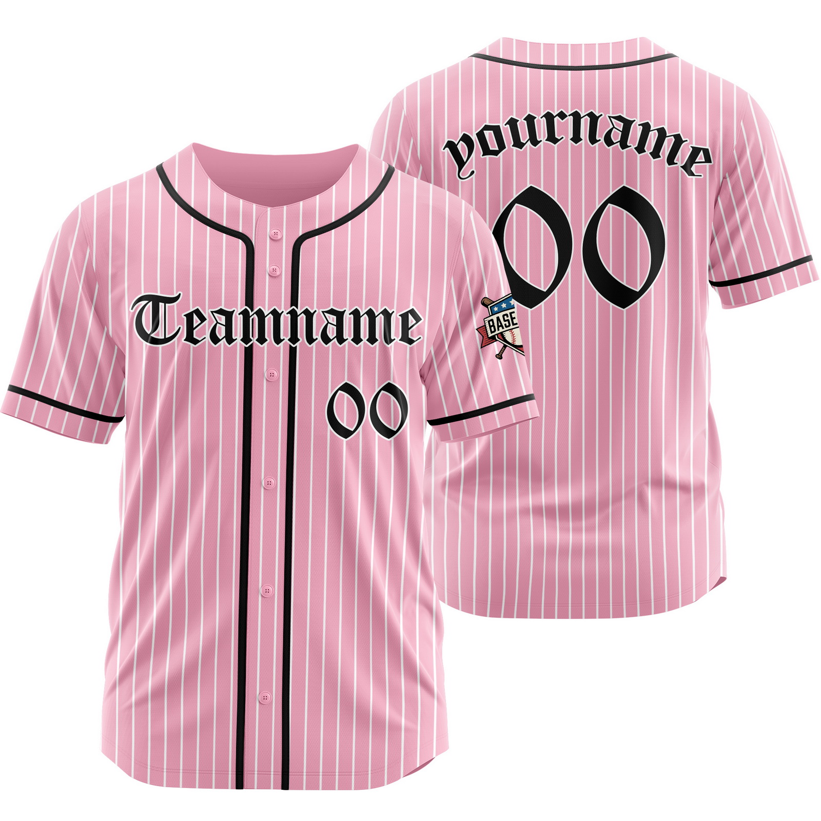 Custom Pink Black Pinstripe Baseball Jersey with Name Number Logo