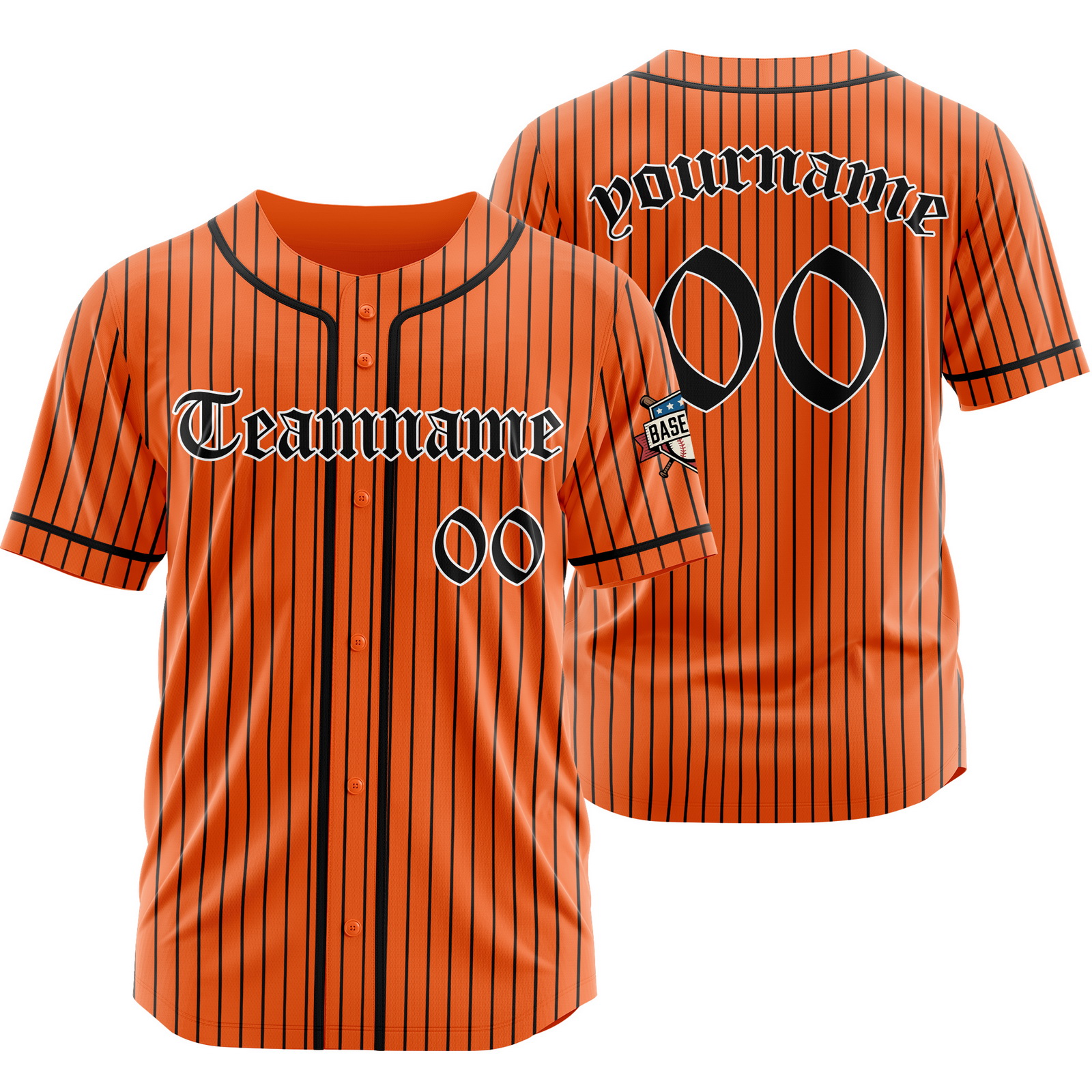 Custom Orange Black Pinstripe Baseball Jersey with Name Number Logo
