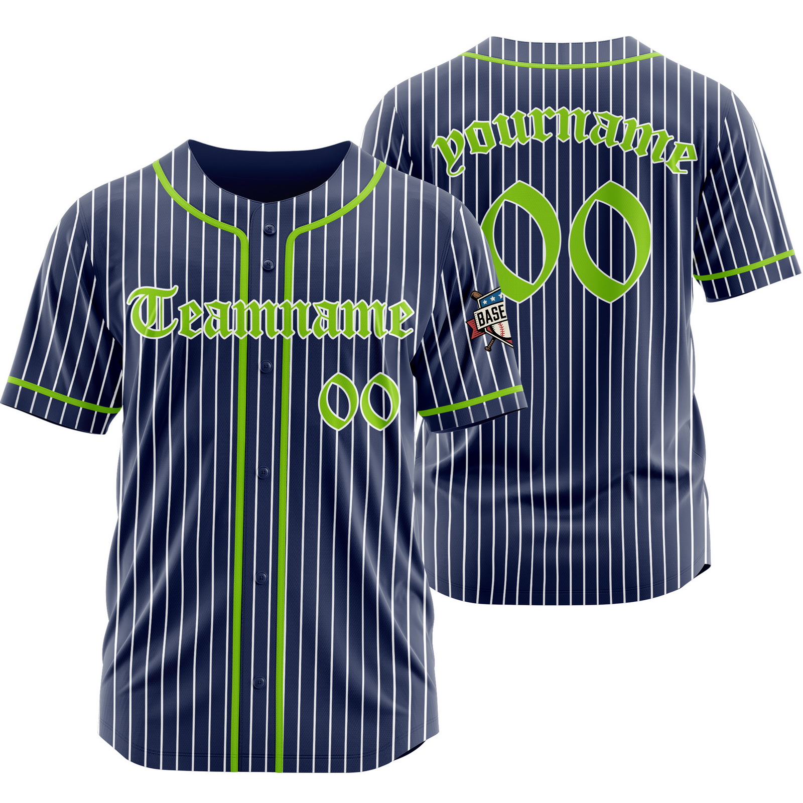 Custom Navy Green Pinstripe Baseball Jersey with Name Number Logo