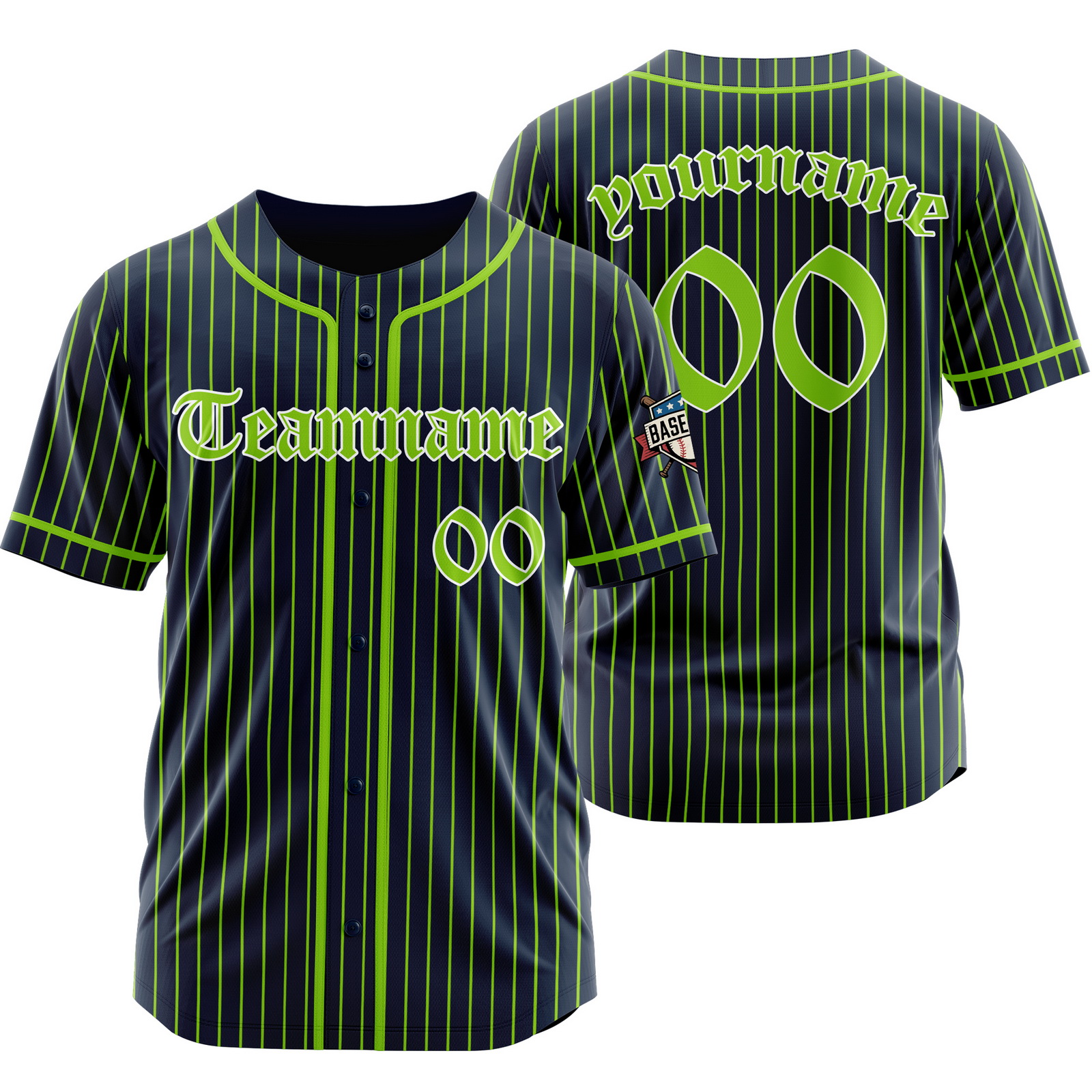 Custom Black Green Pinstripe Baseball Jersey with Name Number Logo